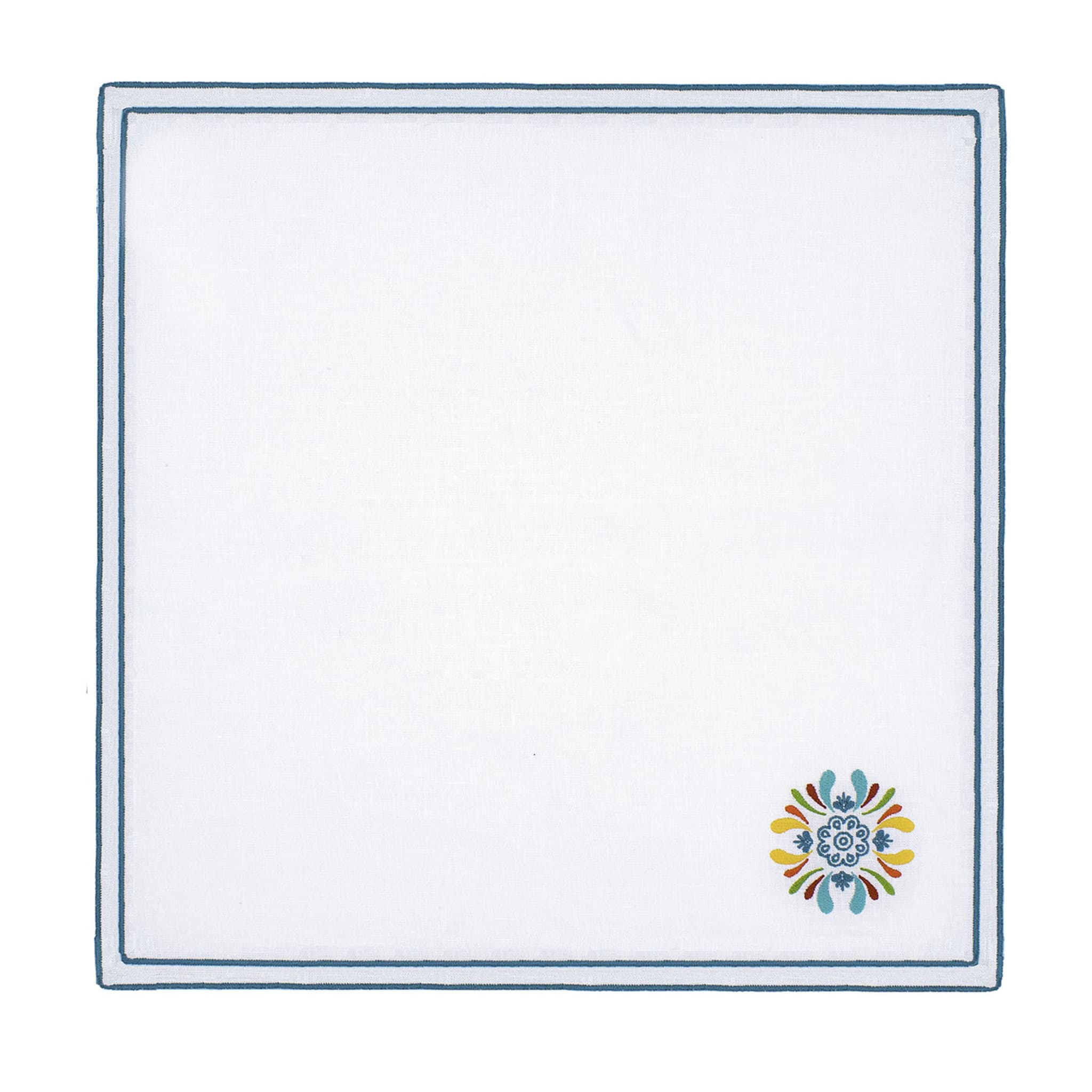 Maiolica Multicolor Set of 6 Embroidered White Napkins - Main view