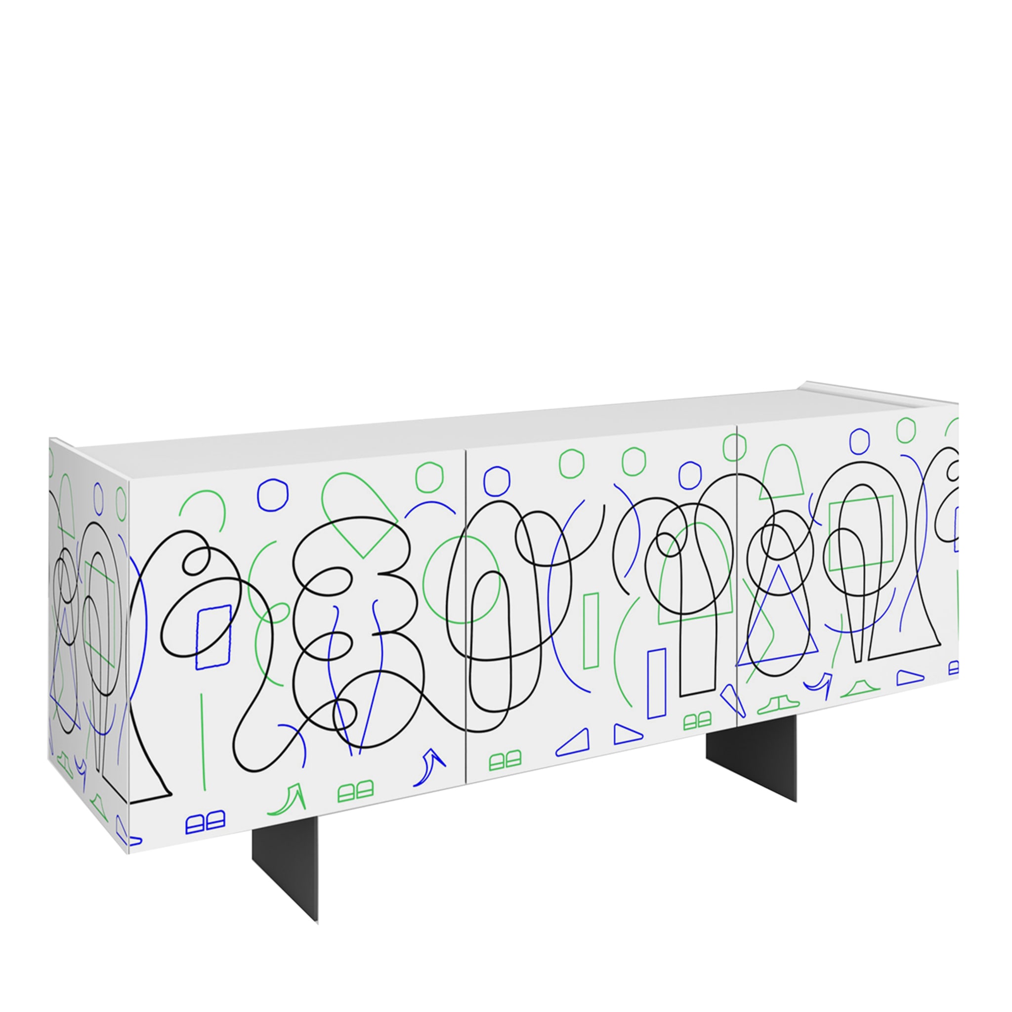 White Doodle 3-Door Sideboard by Jonathan Calugi - Main view