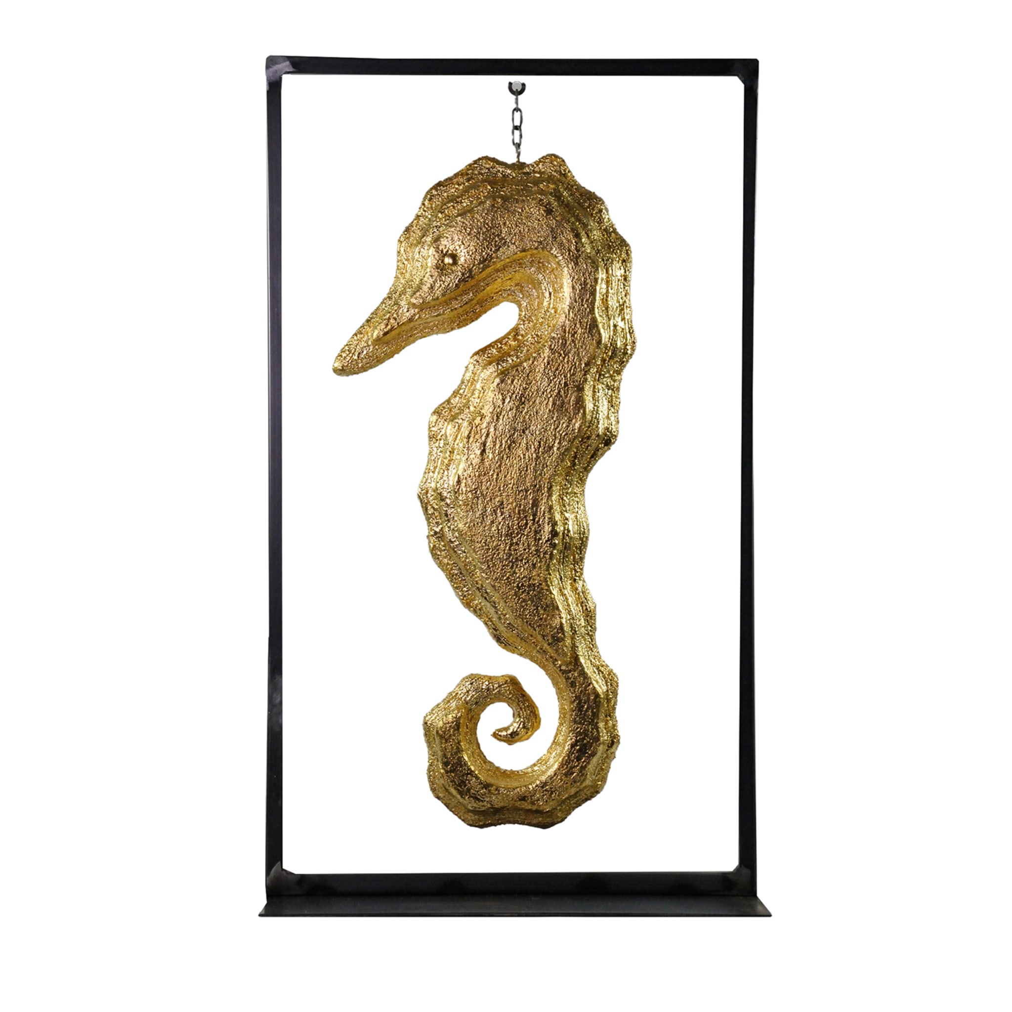 Scultura con cornice in oro a forma di cavalluccio marino - Vista principale