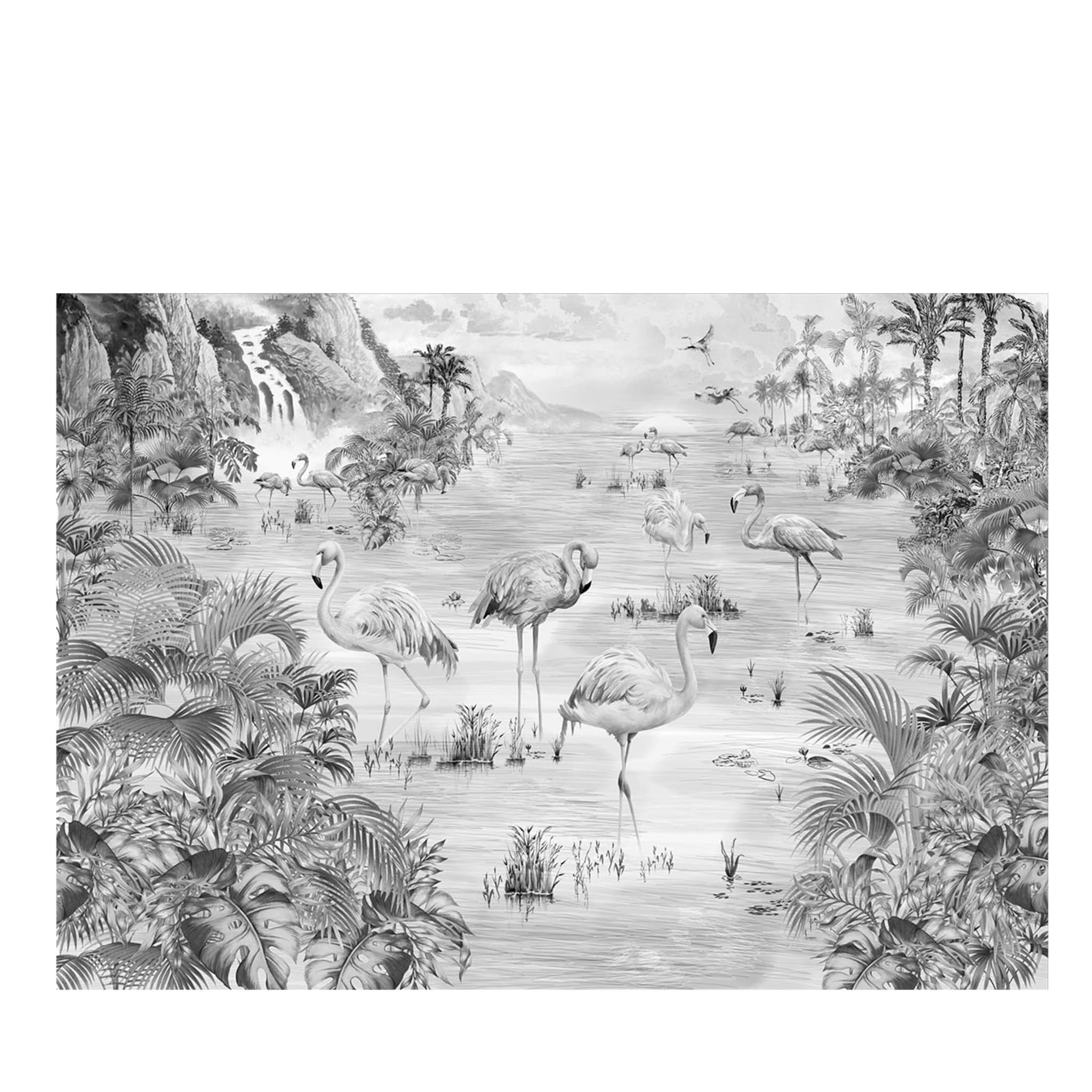 Papier peint texturé artisanal gris Flamingos - Vue principale