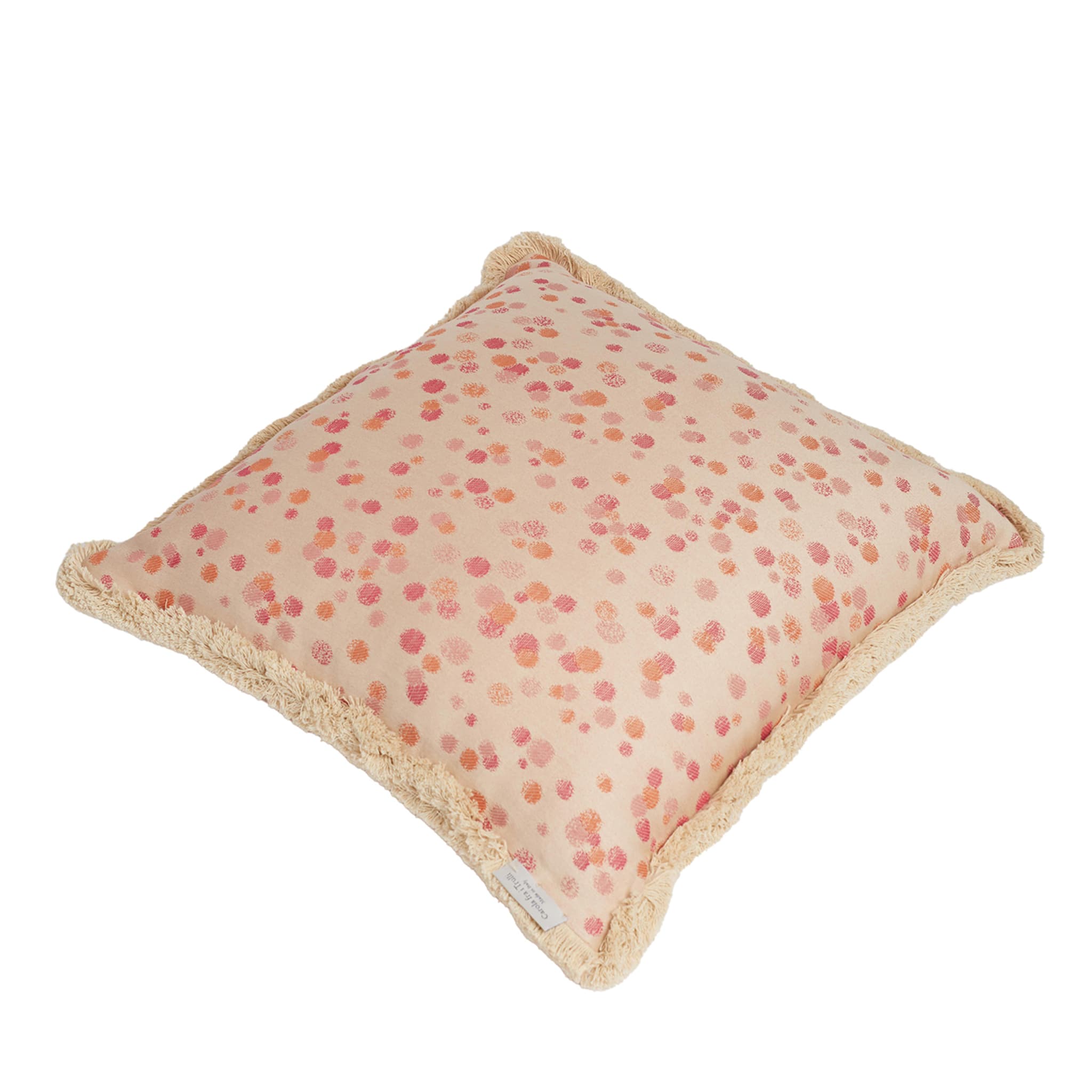 Large Rose and Coral Fringed Cushion - Main view