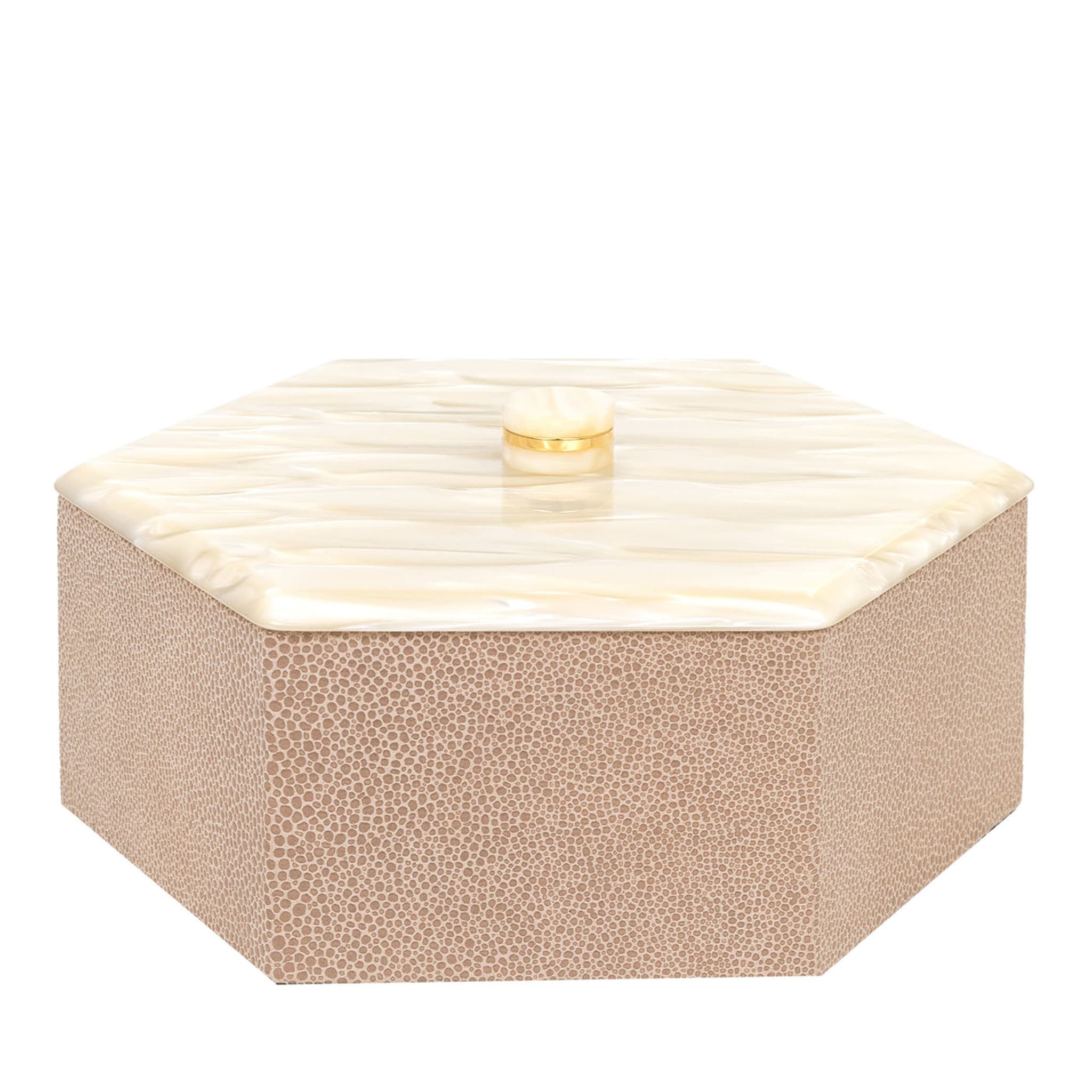Kelly Large Tall Hexagonal-Cut Beige Box with Lid - Main view