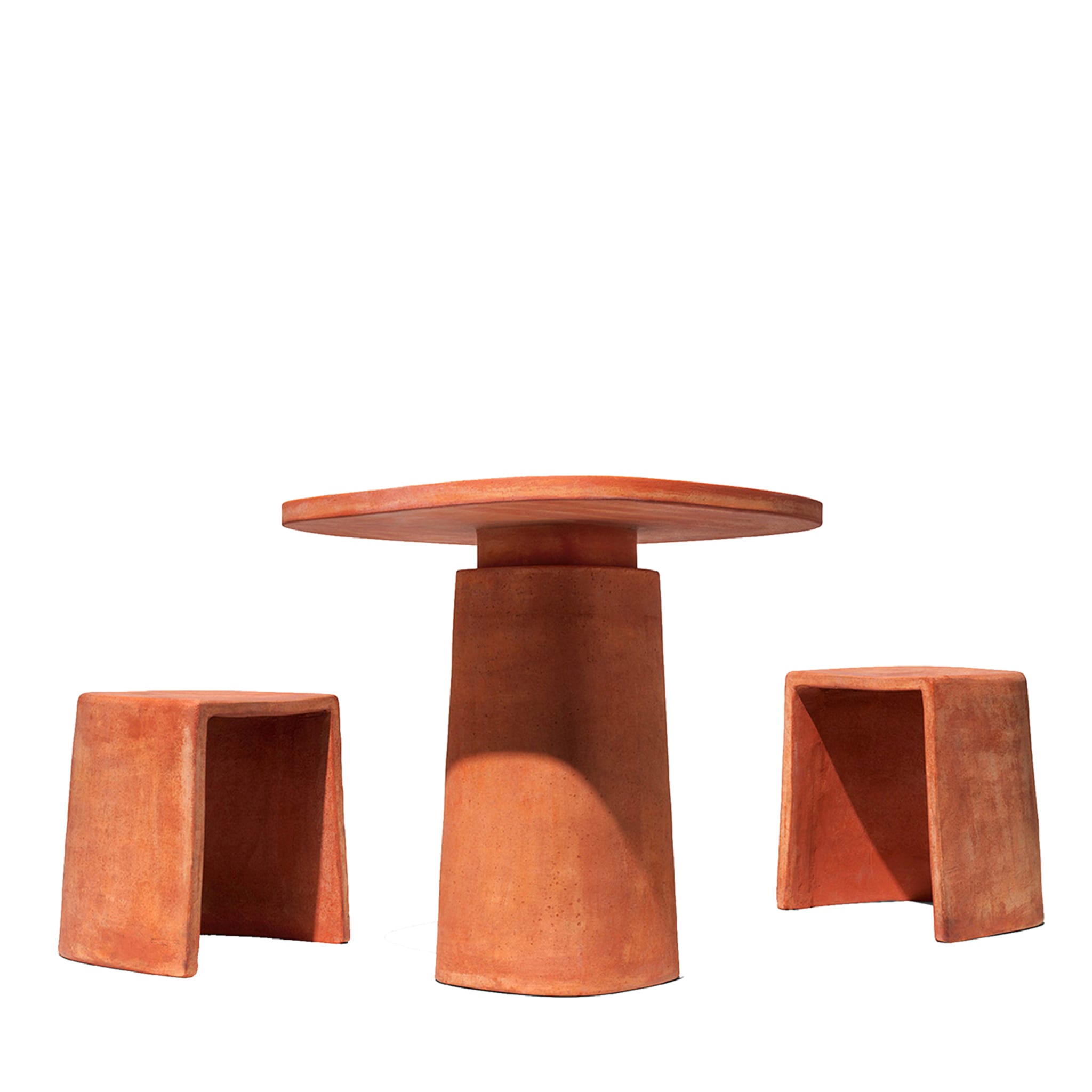 Gioi & Cave Set of Table and 2 Stools by Mario Scairato - Main view