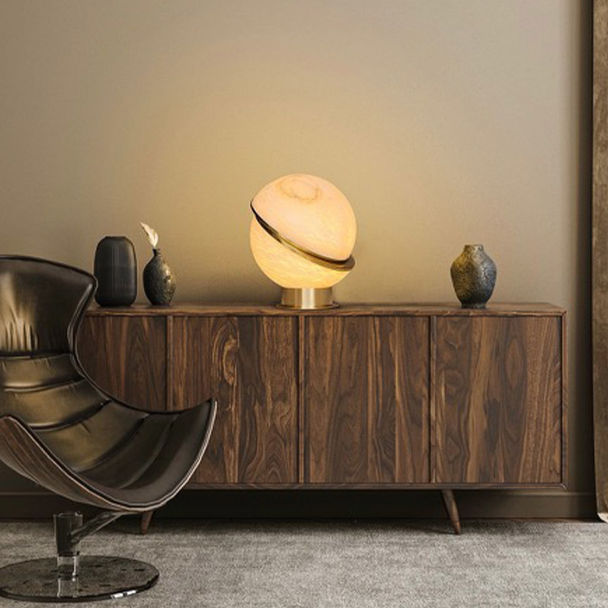 "Offset Globe" Table Lamp in Satin Brass - Alternative view 3