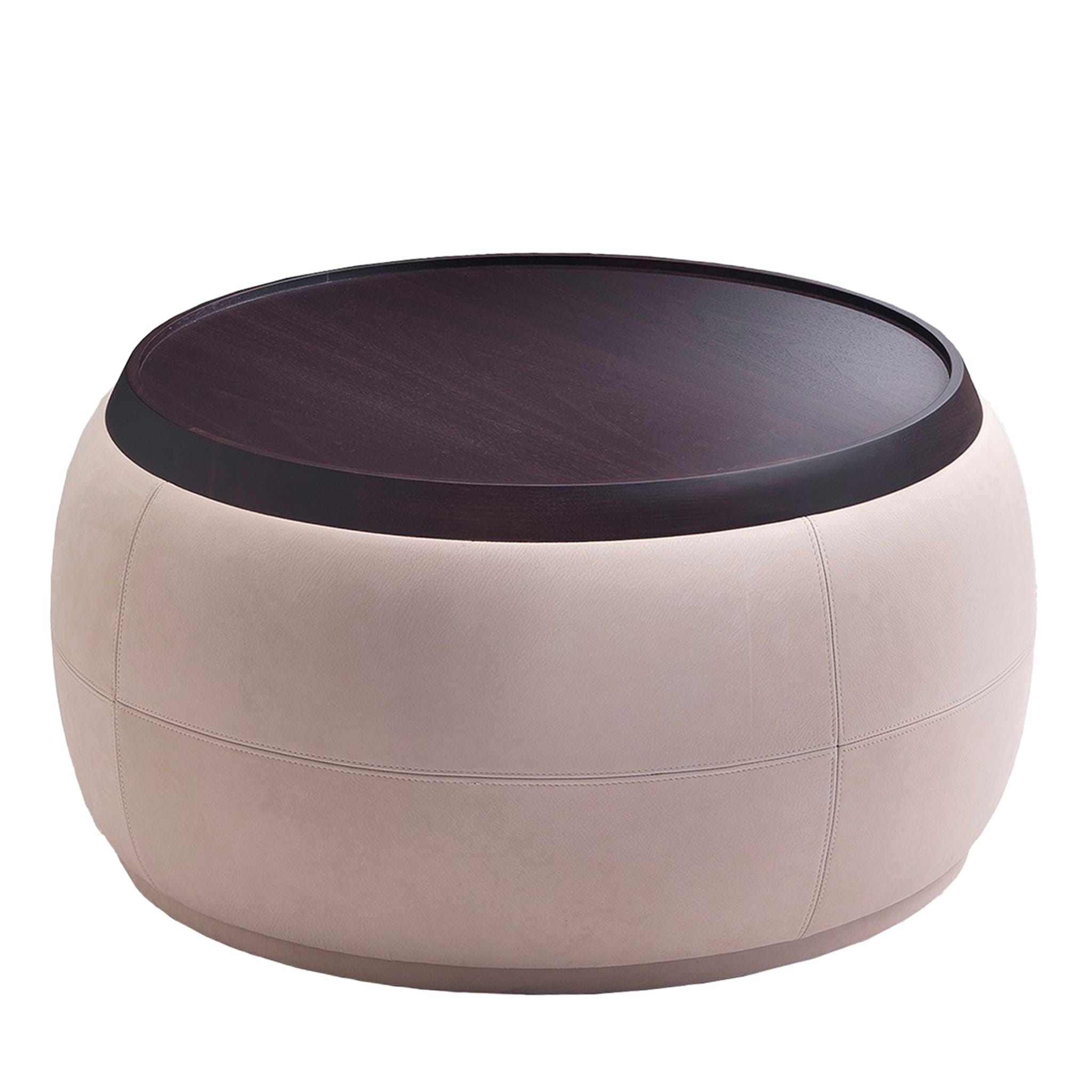 Round Upholstered Pouf in Canaletto Walnut #2 - Main view
