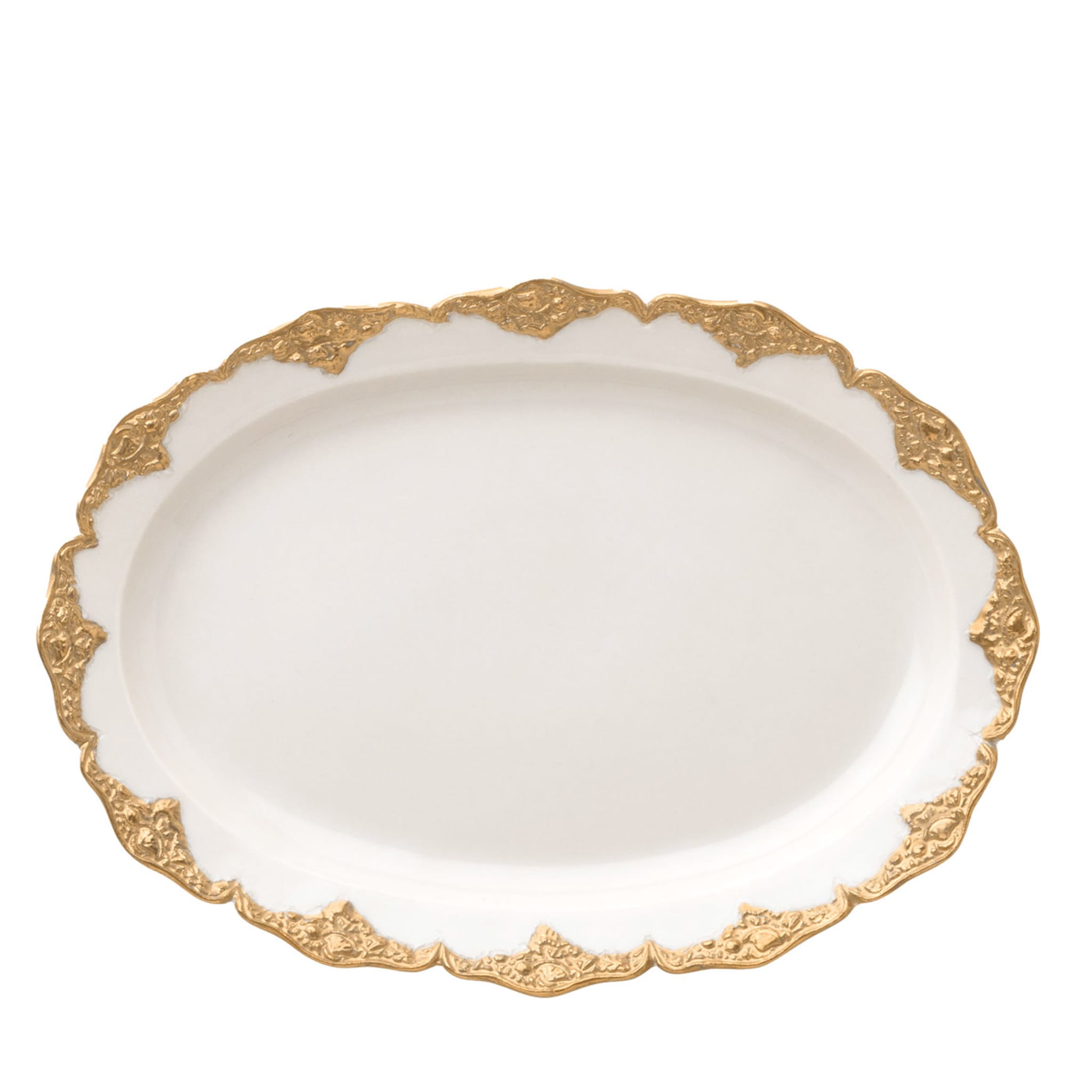 Irene Oval White & Gold Serving Plate - Main view