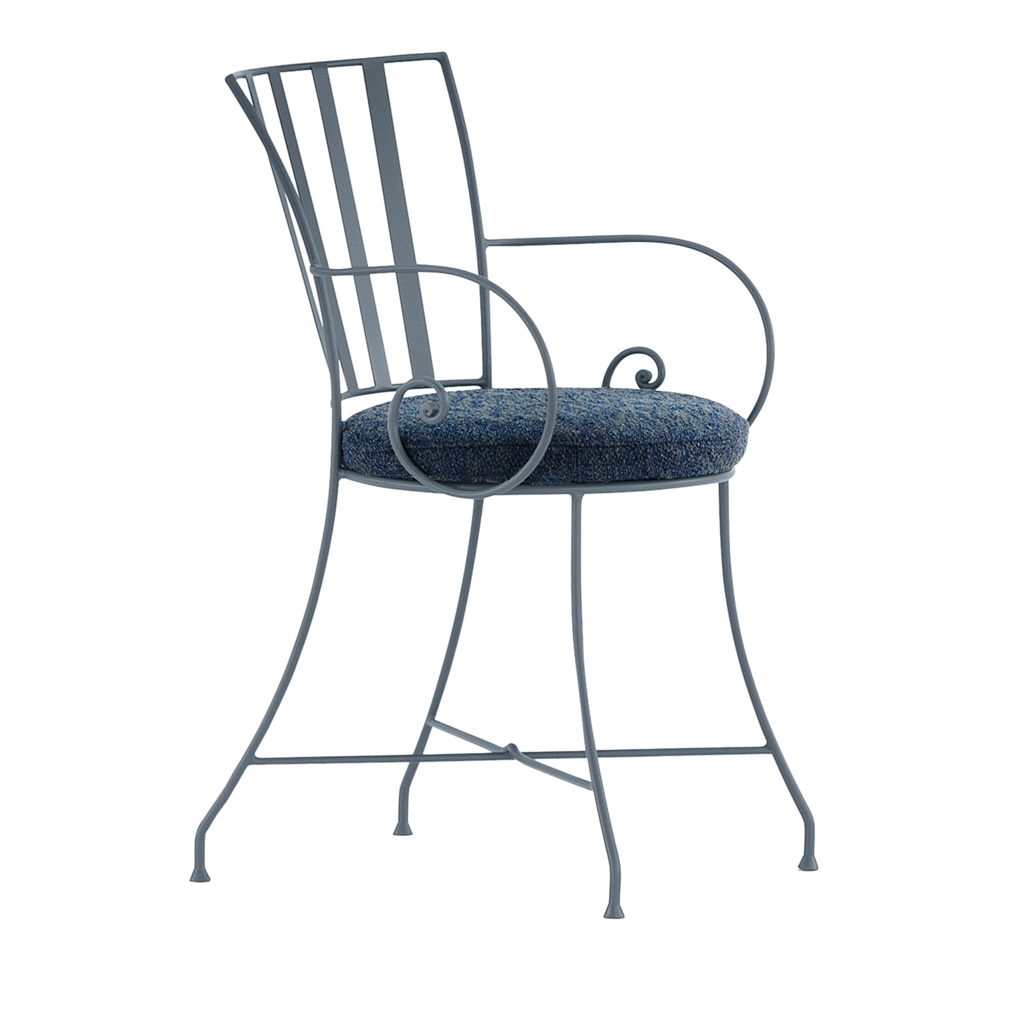 Attonita Wrought Iron Slate-Blue Chair With Armrests - Main view