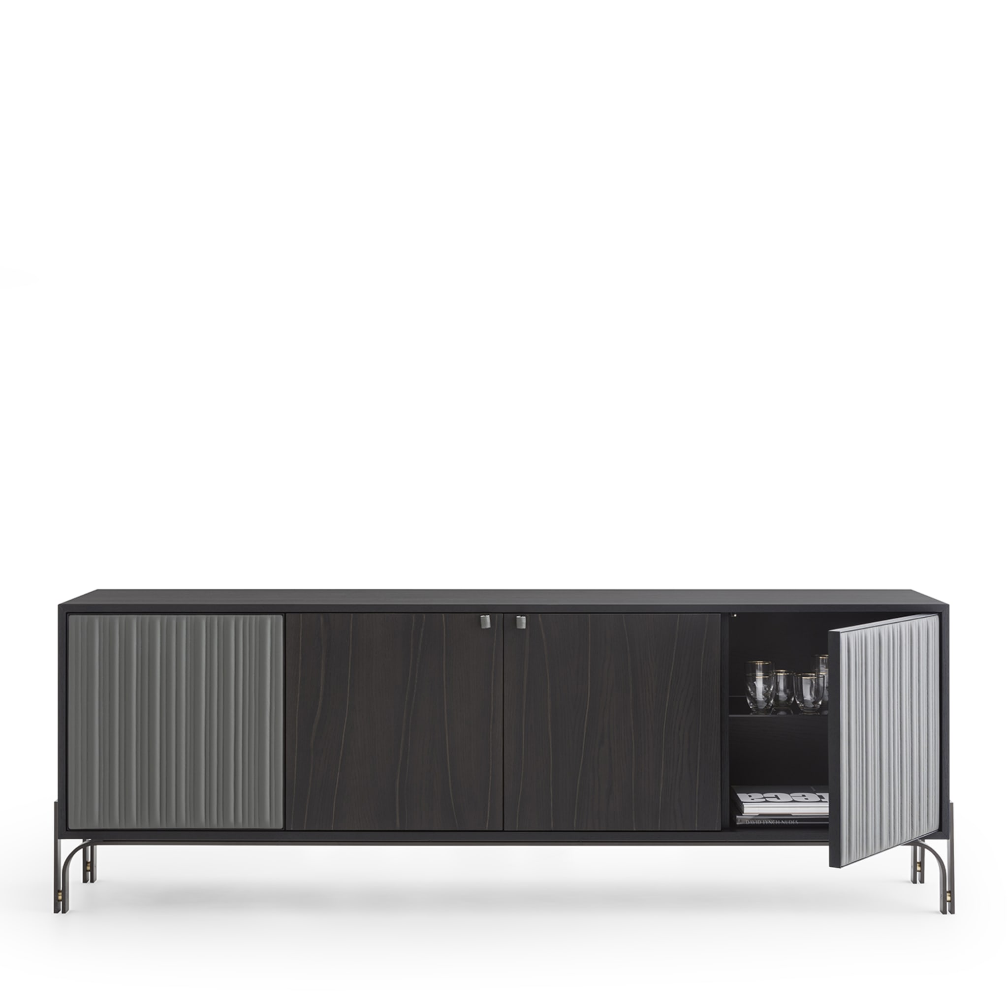 Canette 2-Door Anthracite-Gray Nubuck Leather & Oak Sideboard - Alternative view 2