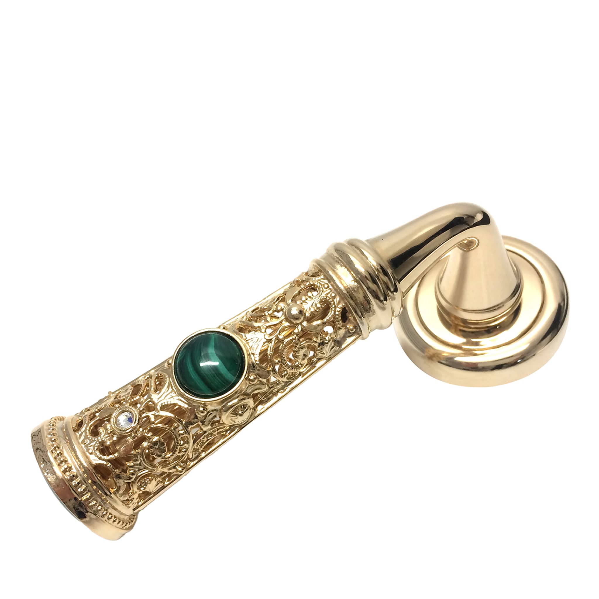 Openwork Golden Lever On Rose Handle with Green Gemstone - Main view