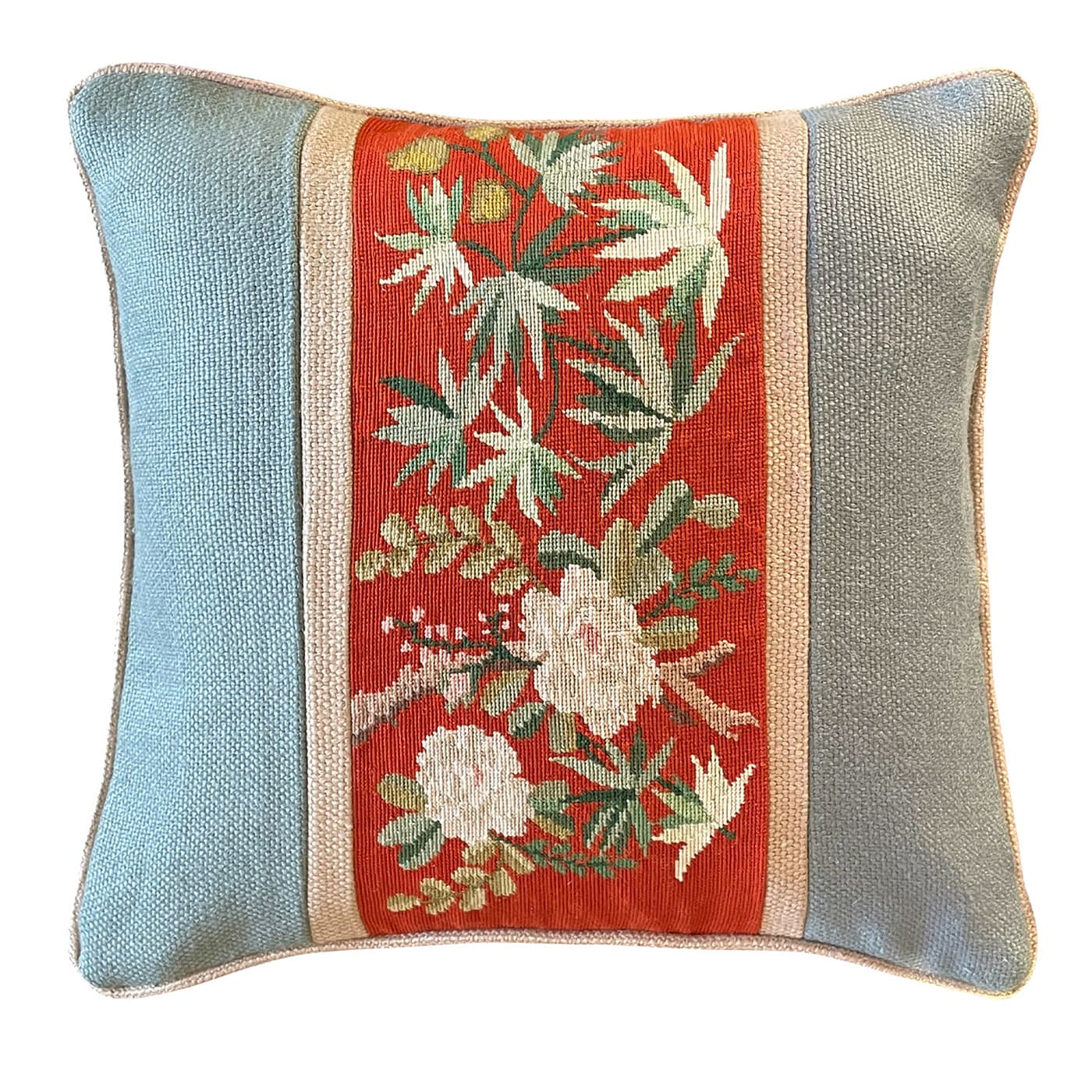 White Flowers and leaves Hand-Embroidered square cushion - Midsummer Milano