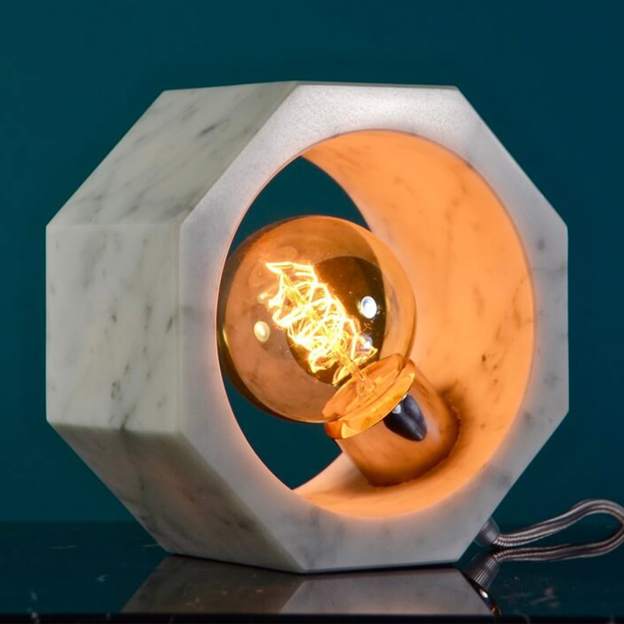 "Essential Octagon" Table Lamp in Carrara Marble and Chrome - Alternative view 4