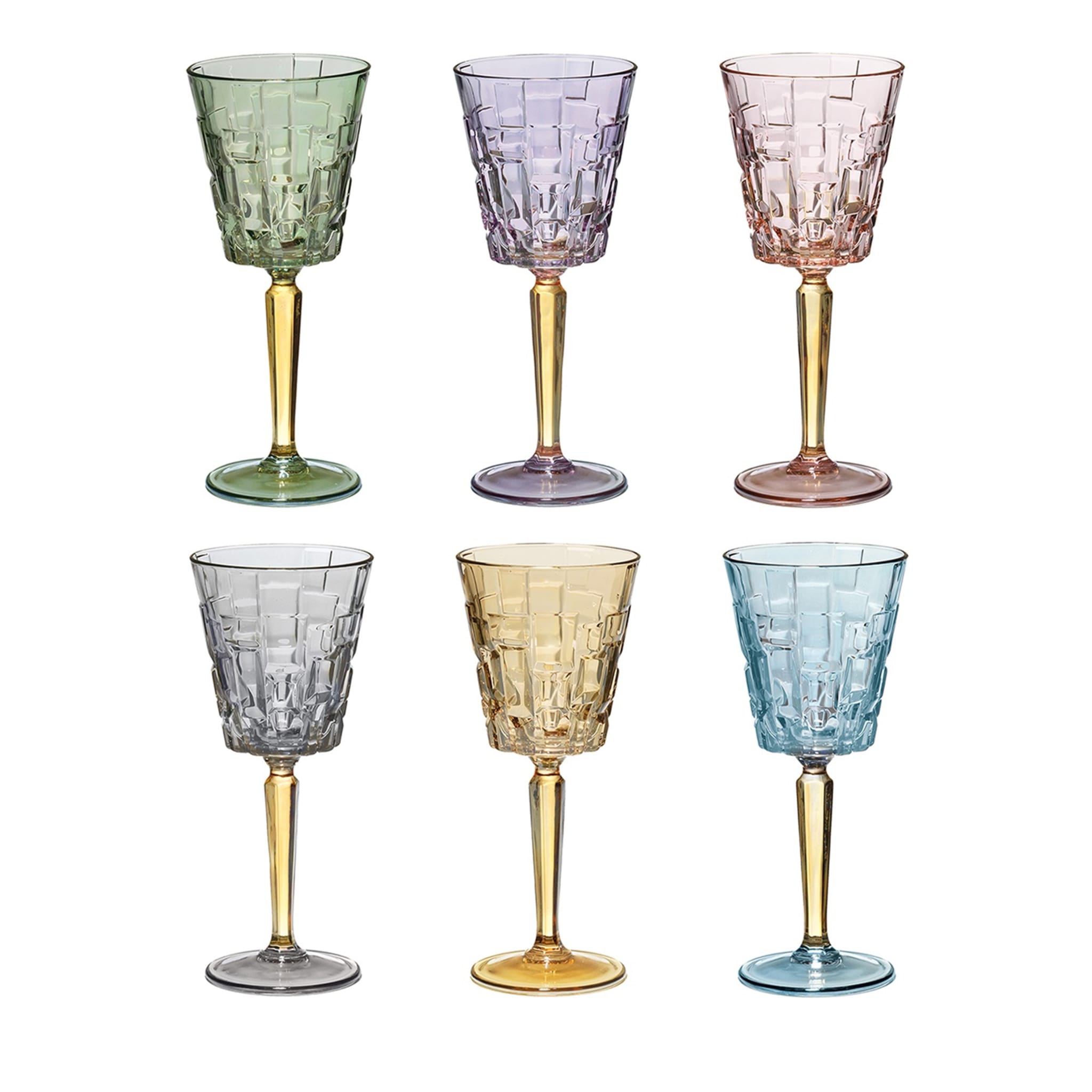Colored Wine Glasses Set of 6 - Square Wine Glasses with Stem and