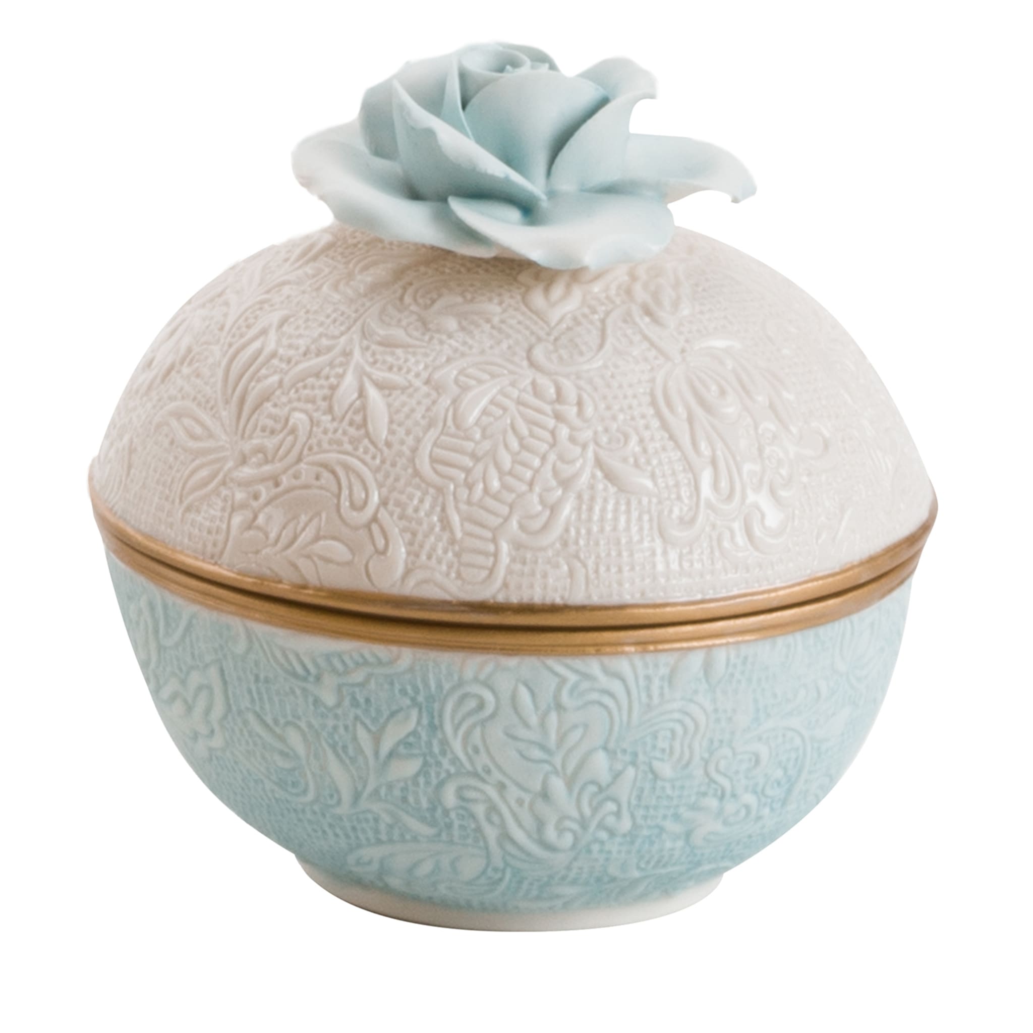 Turquoise Damask Small Box with Rose - Main view