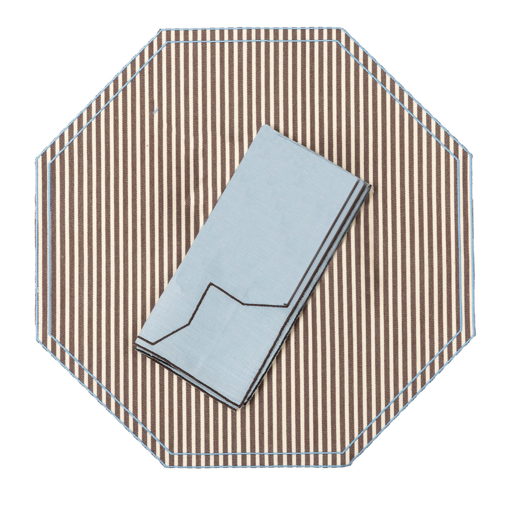 Mr Stripes Octagon Brown Placemat & Napkin - Main view
