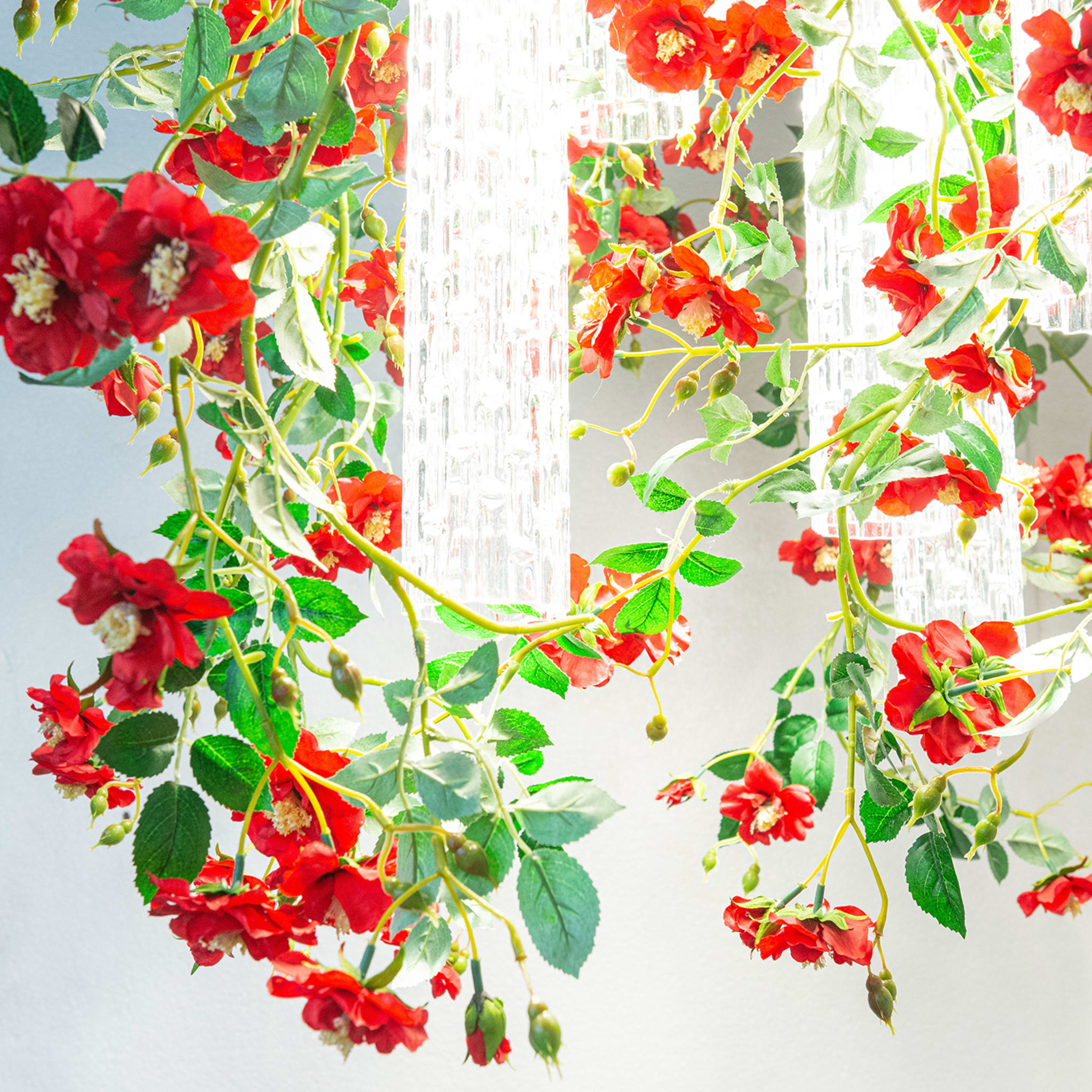 Flower Power Wild Red Roses Square Chandelier - Alternative view 2
