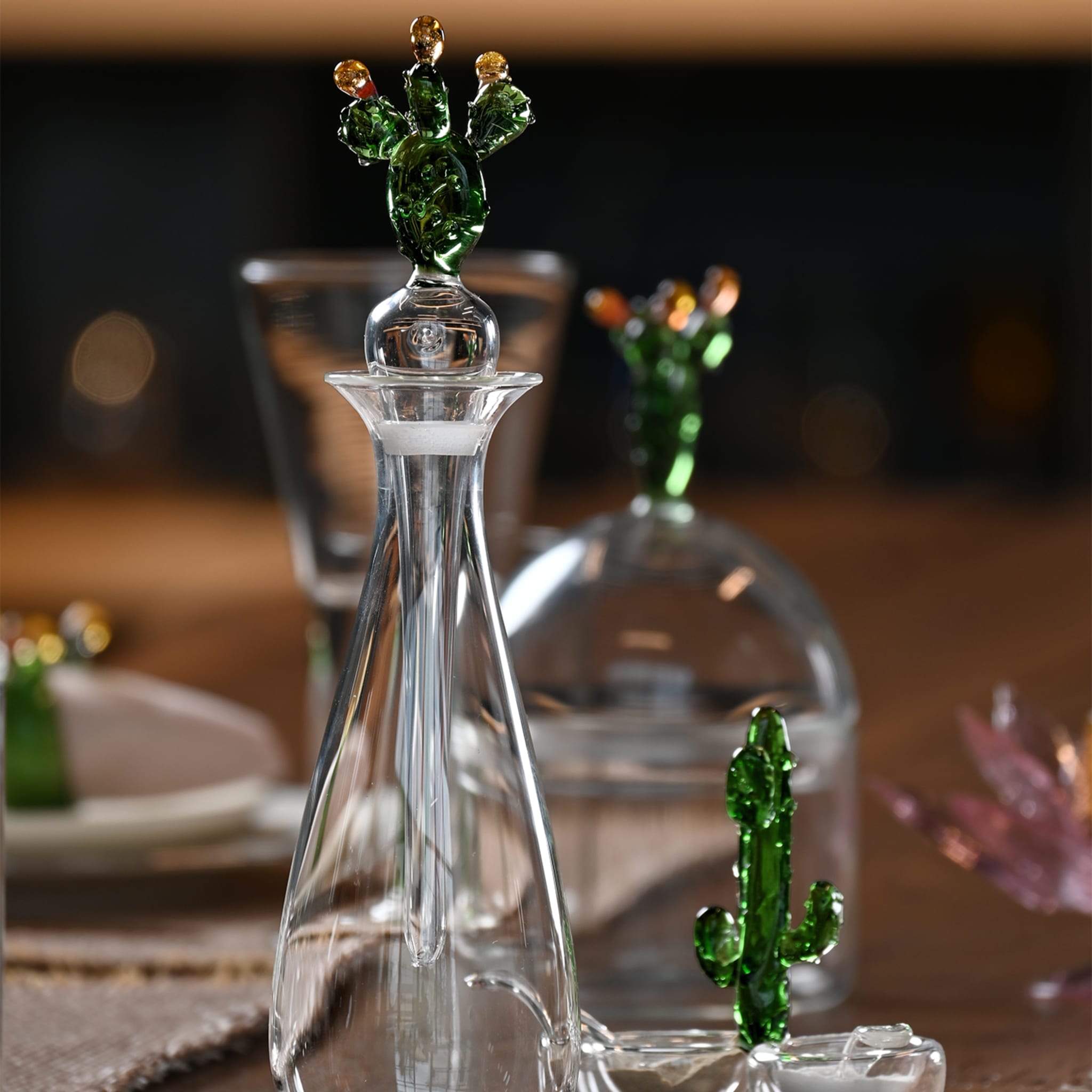 Portofino Handcrafted Cactus Glass Oil Bottle  - Alternative view 2