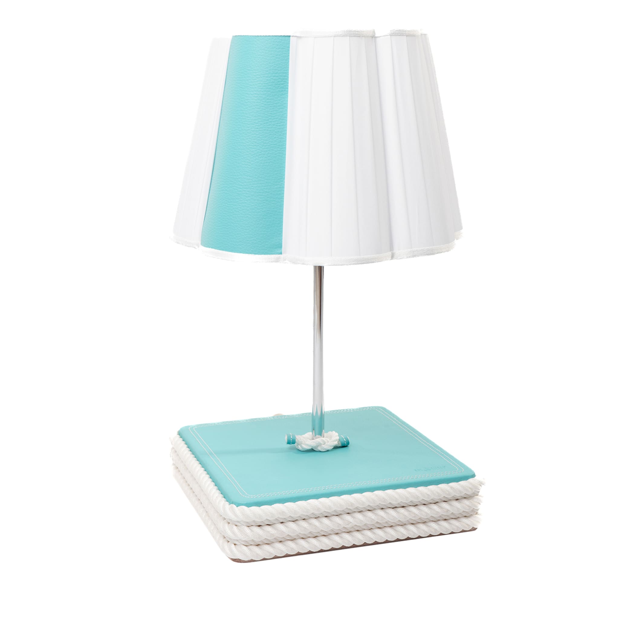 Large Square-Based Turquoise & White Table Lamp - Main view