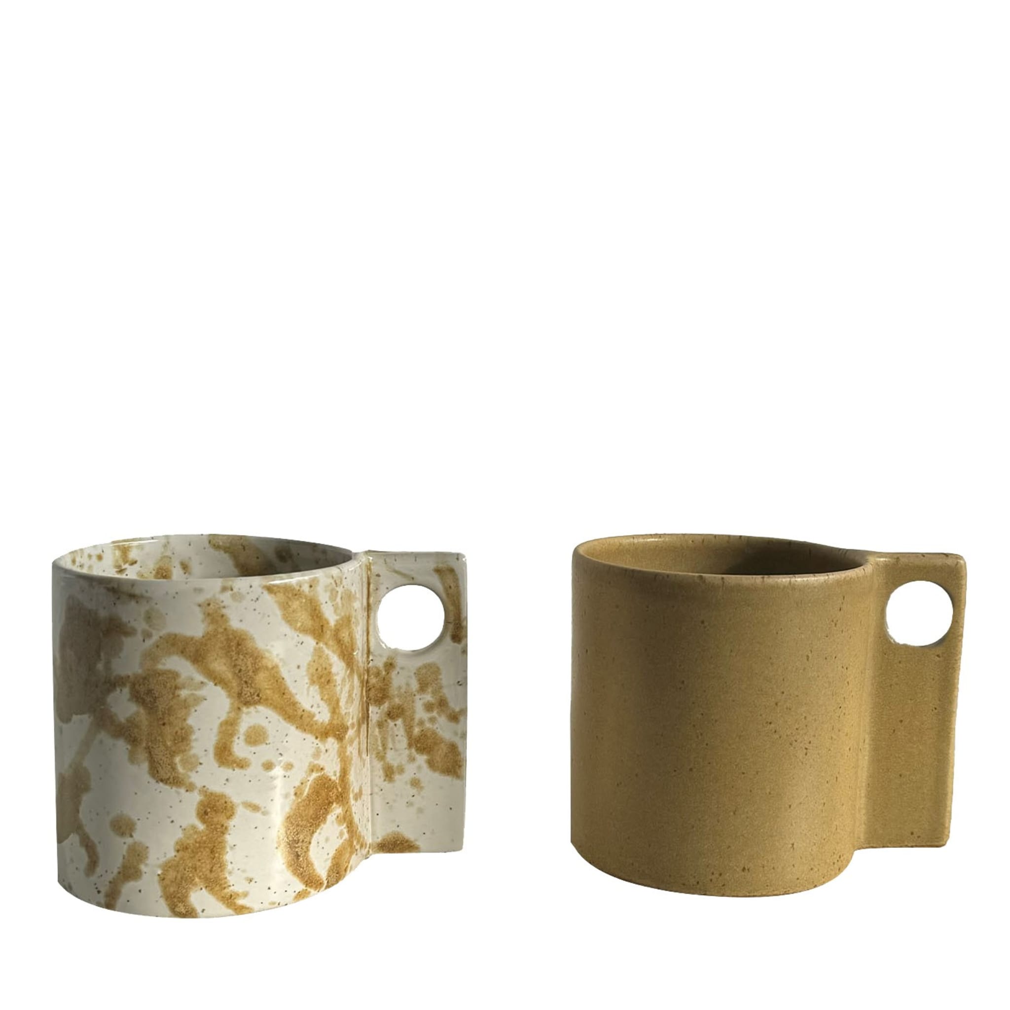 Set of 2 Glaze Mug Hole Staines and Mustard - Main view