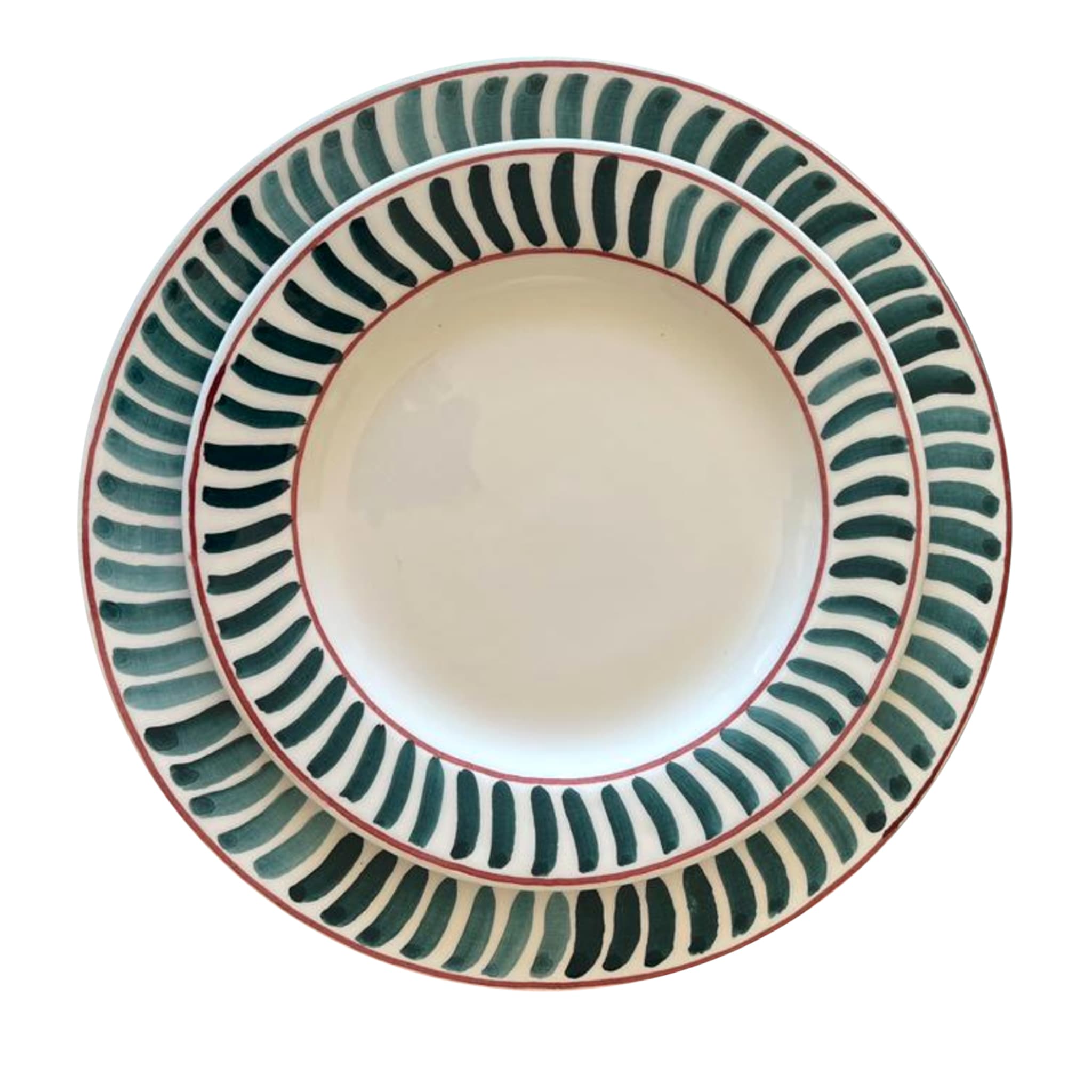 Set of 12 Ceramic Emerald Green Dining Plates - Main view