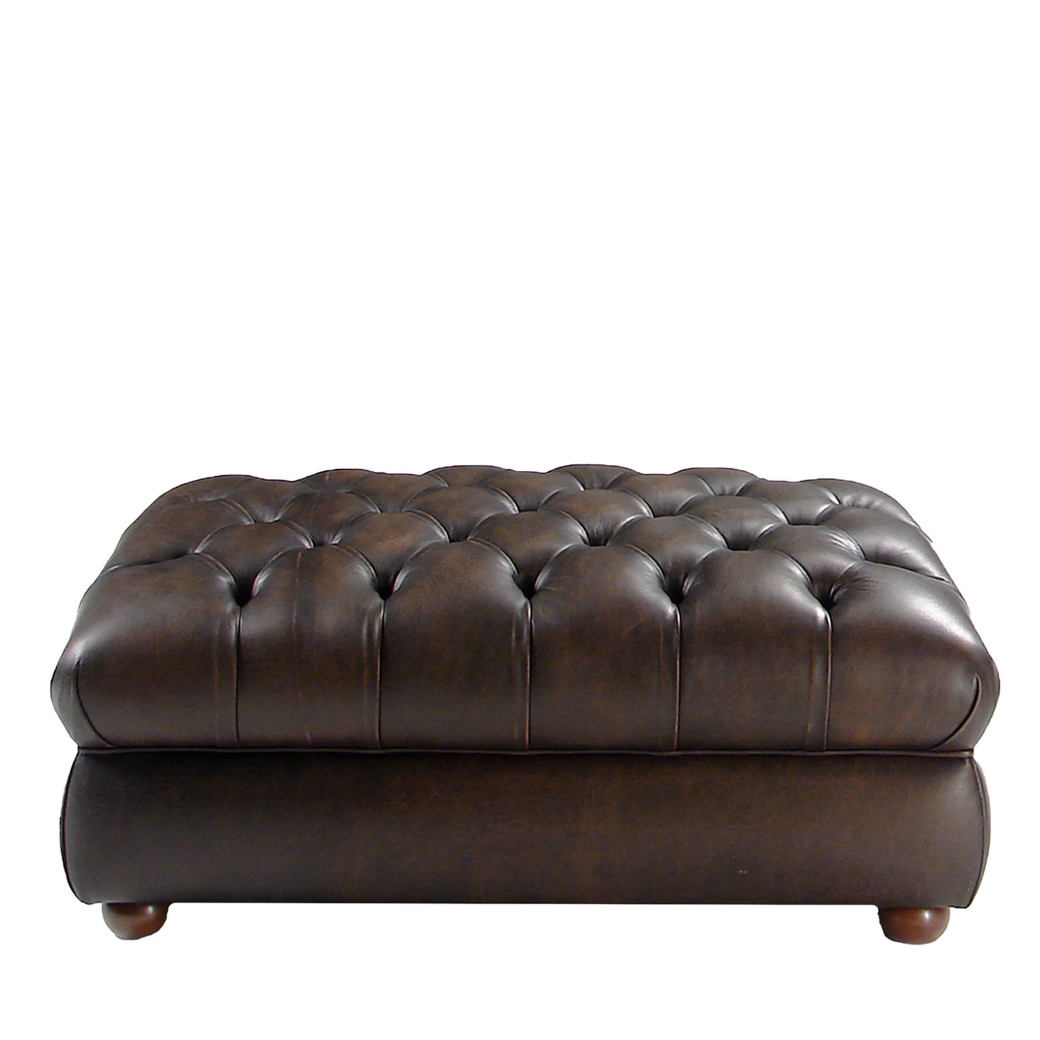 Chesterfield Brown Leather Pouf - Main view