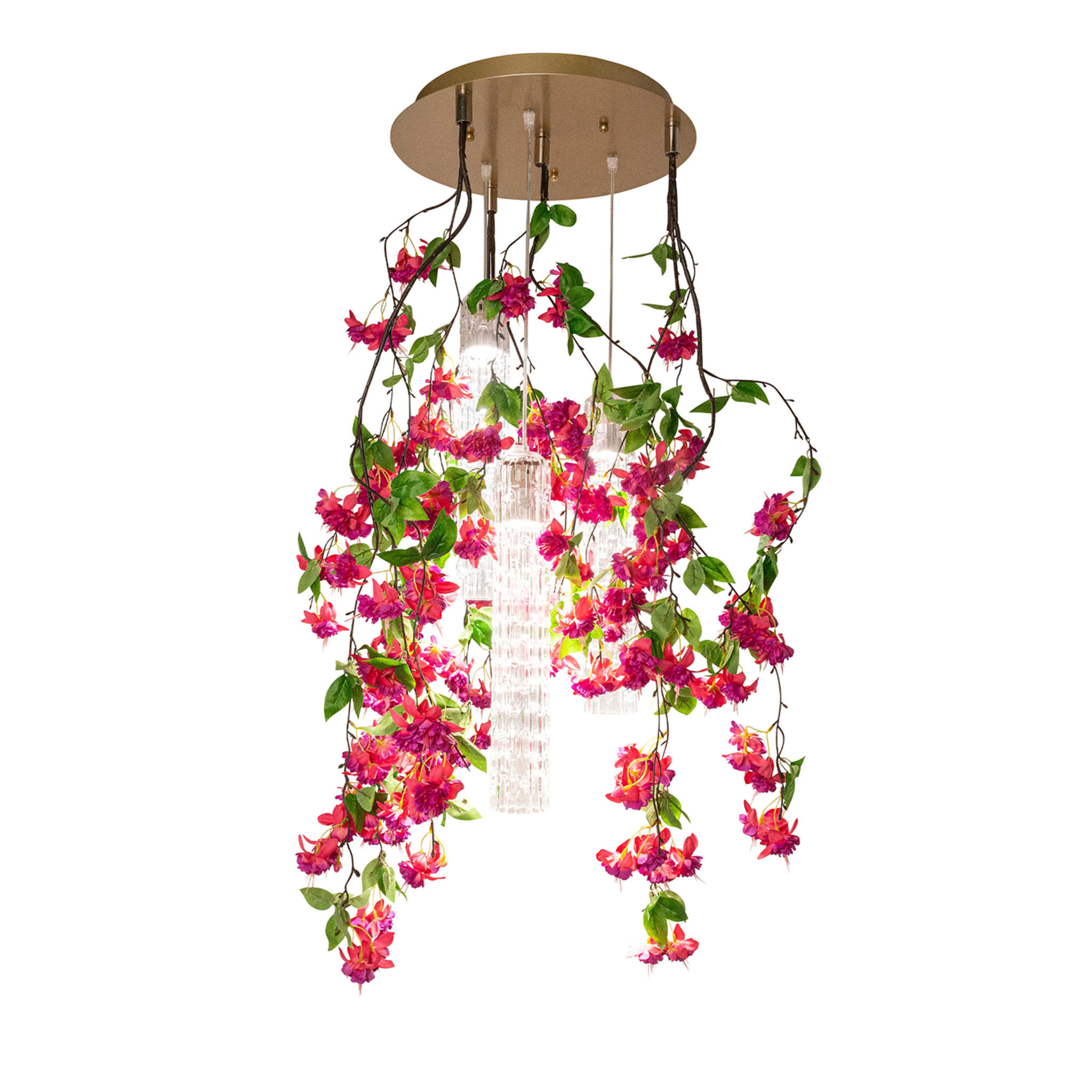 Piccolo lampadario rotondo a cascata Flower Power Pink - Vista principale