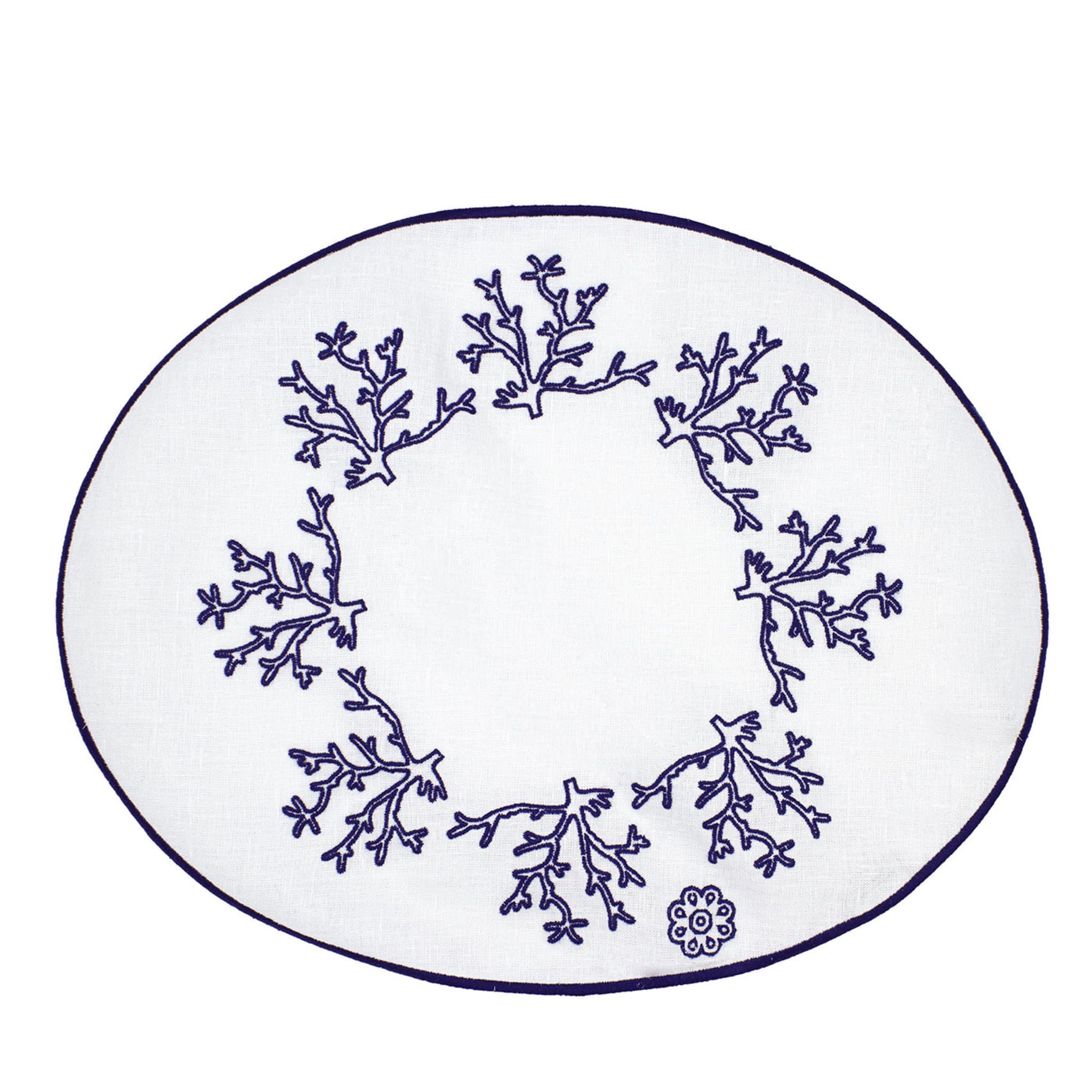 Corallo Blu Set of 2 Oval Embroidered Table Mats - Main view