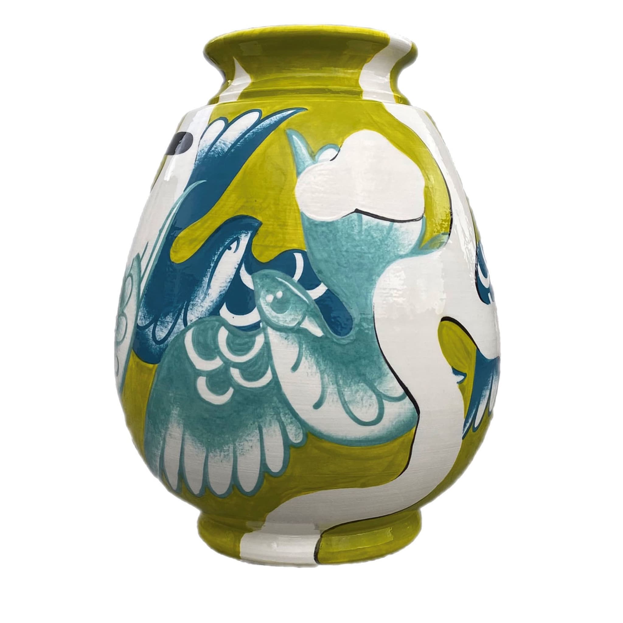 Limonengrüne und türkisfarbene Keramikvase - Hauptansicht