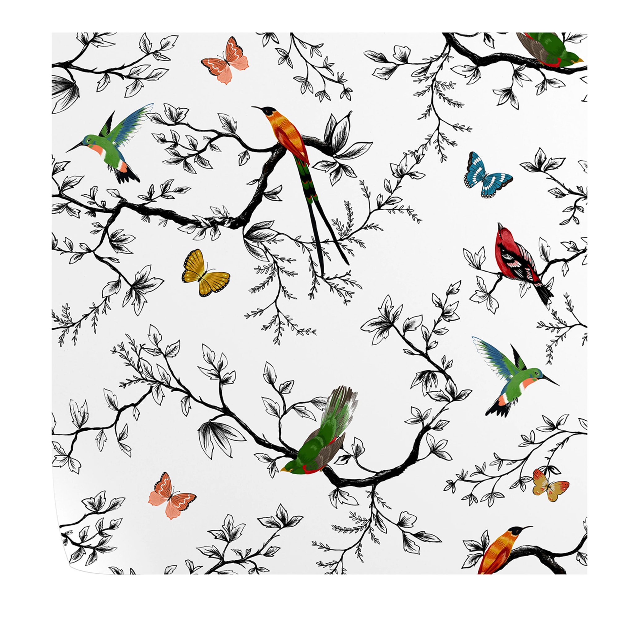 Papier peint oiseaux et papillons fantaisistes - Vue principale