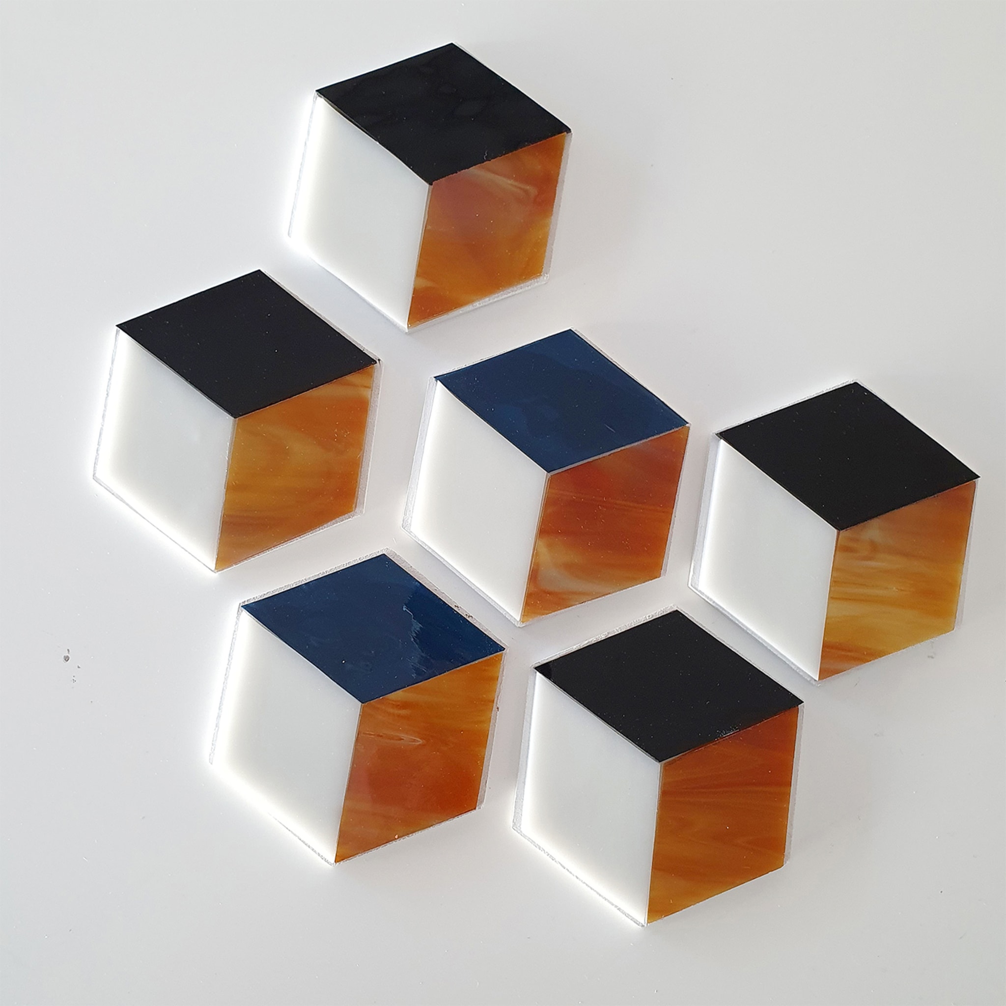 Ocher Hexagonal Tiffany Glass Coasters  - Alternative view 2