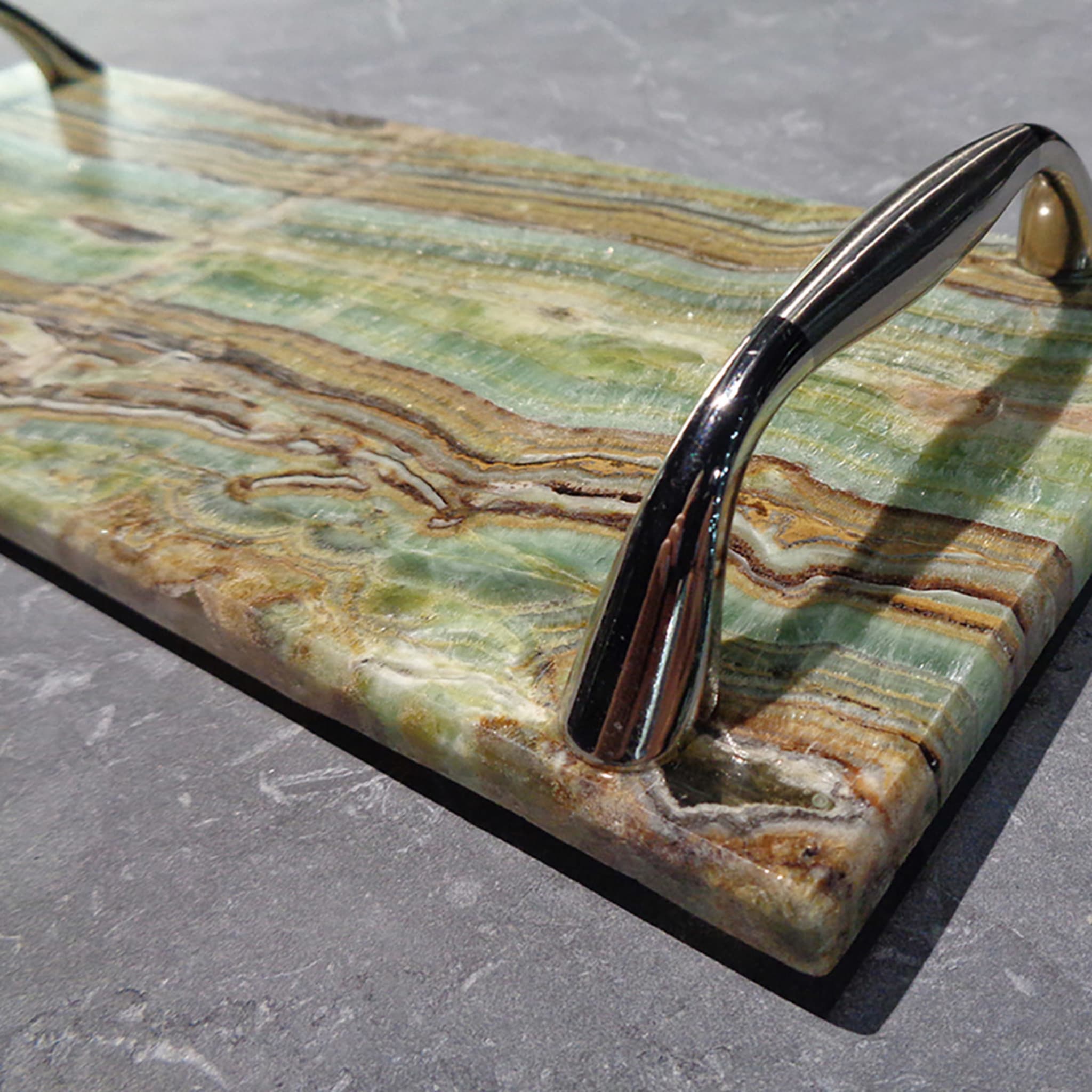 Rectangular Emerald Onyx Tray with Steel Handles #2 - Alternative view 1