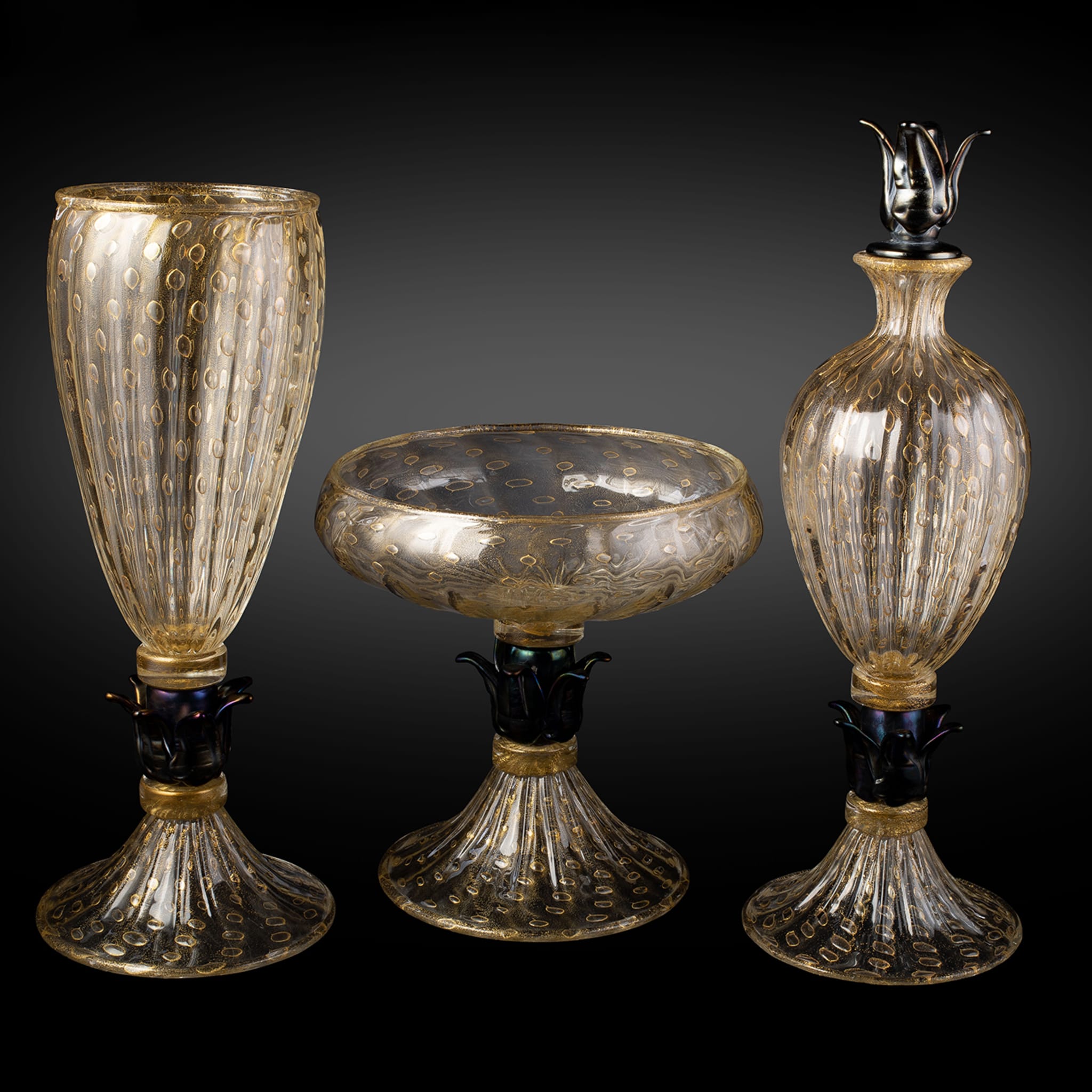 24K Gold &amp; Schwarz Vase mit Fuß - Alternative Ansicht 2
