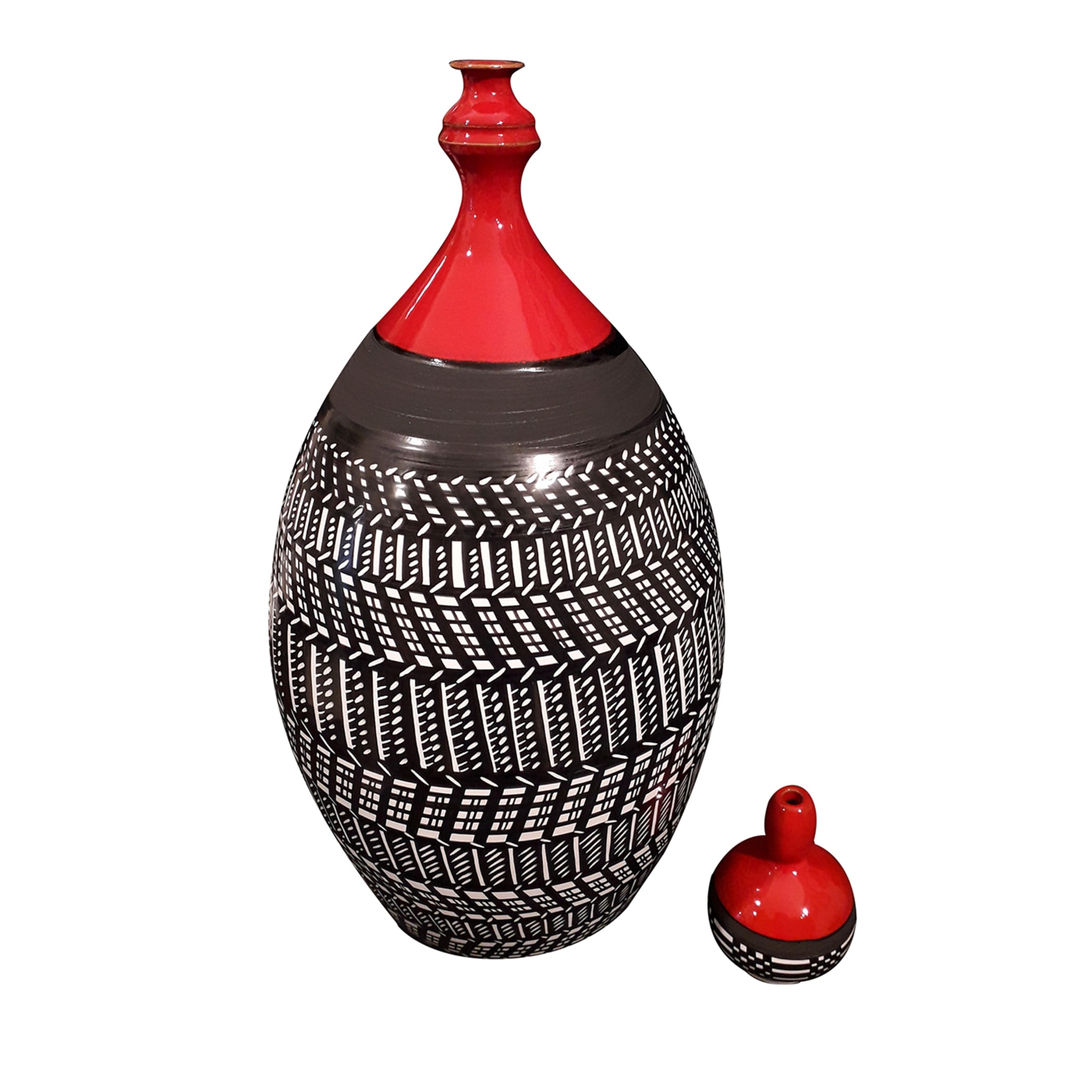 Linee Optical Black/White/Red Vase  - Main view