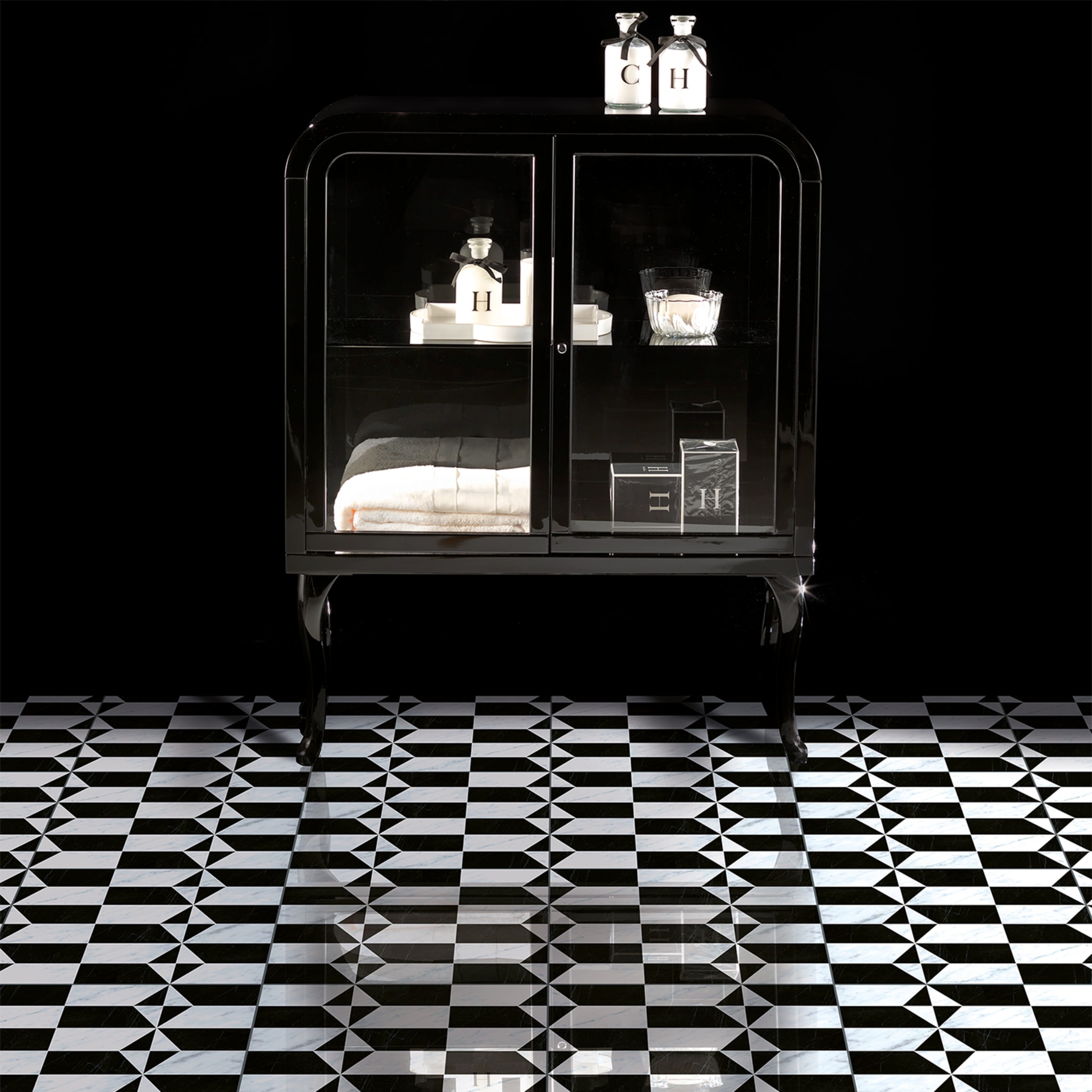 Elite 13 White Carrara and Black Marquina Marble Flooring - Alternative view 1