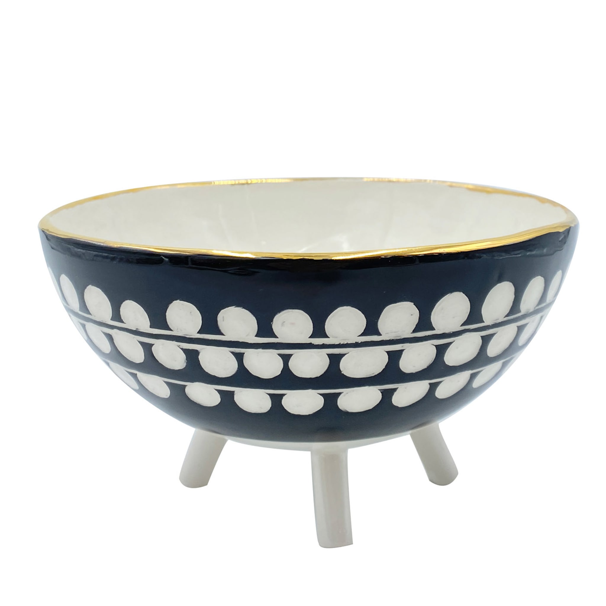 Bouclé Footed Black-And-White Bowl with Gold Rim - Main view