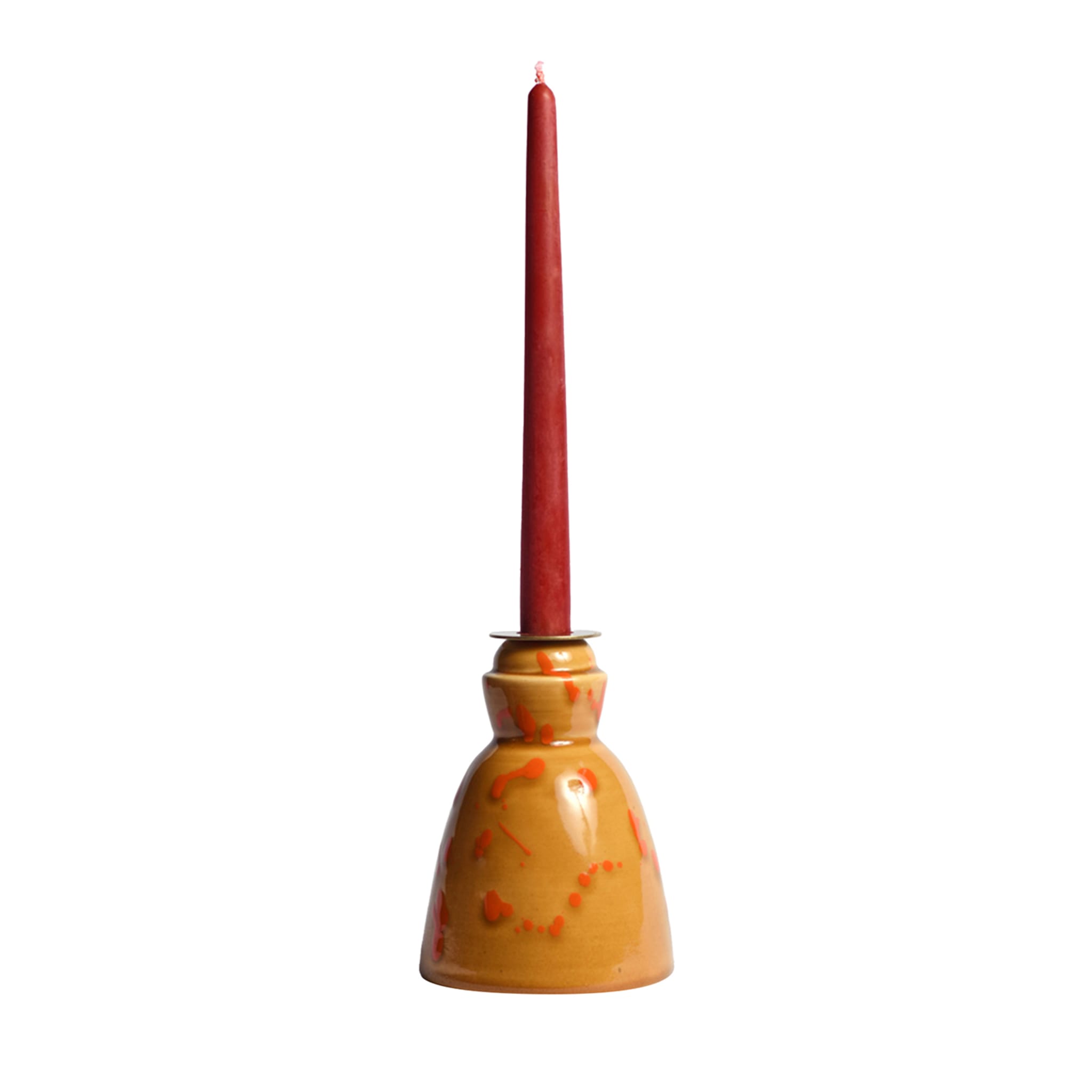 Candelero de cerámica caramelo con 4 velas de cera de abeja - Vista principal