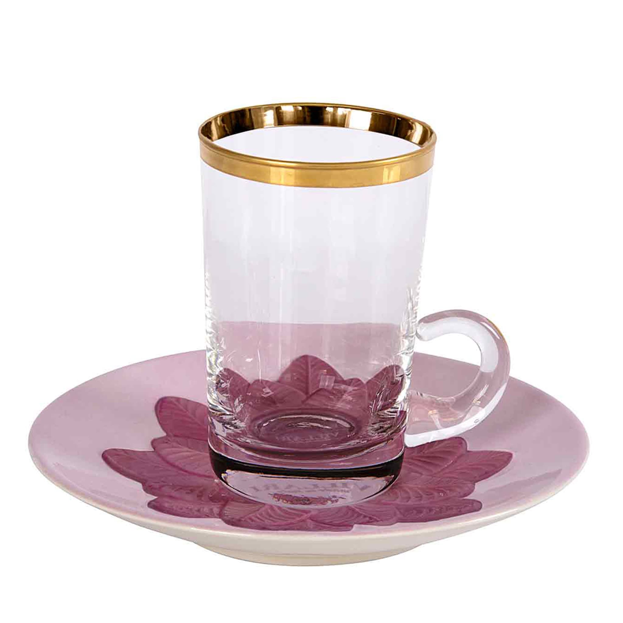 PEACOCK PURPLE AND GOLD TEA CUP AND SAUCER - Main view