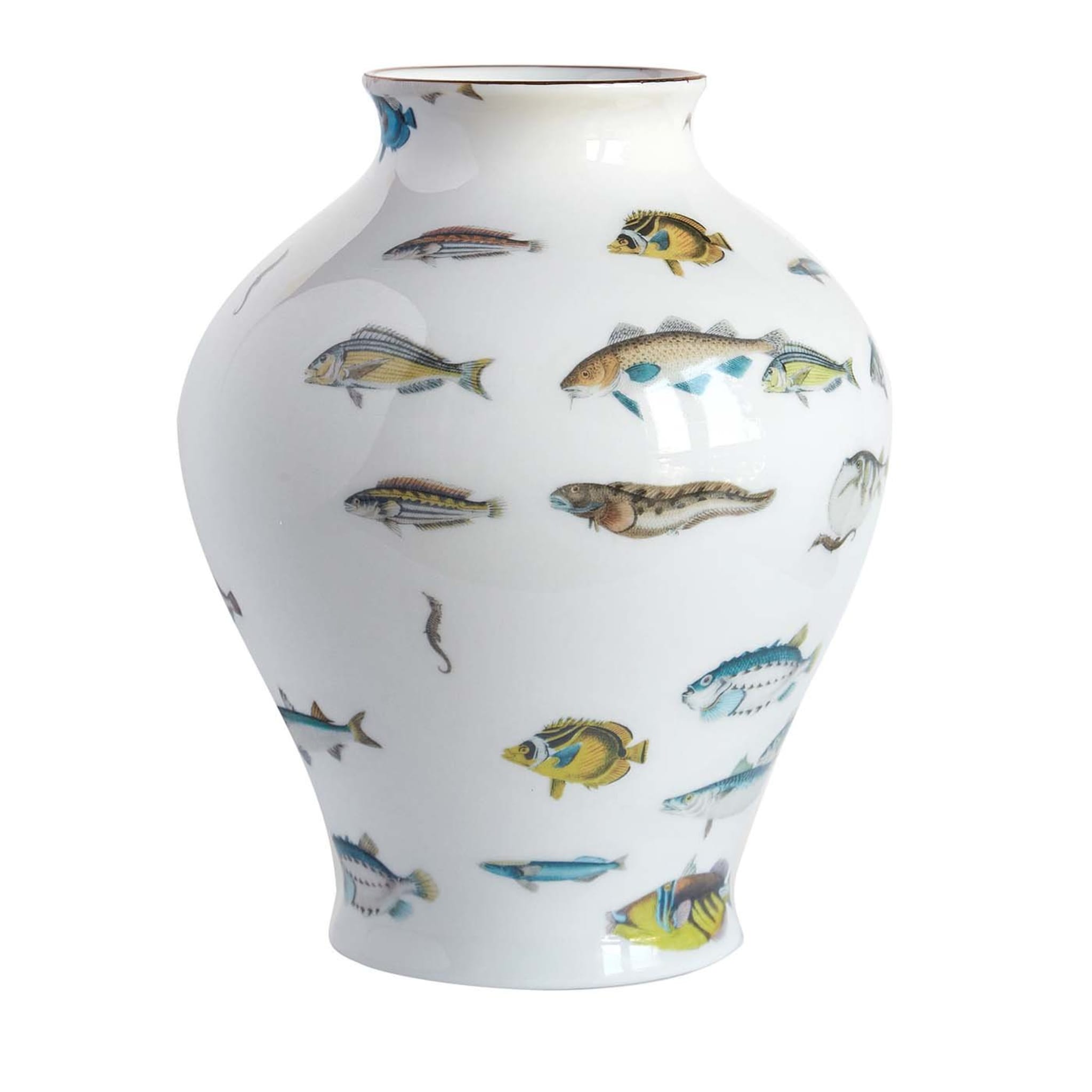 Fishes Small Amphora Porcelain Vase With Fishes H23Cm - Main view