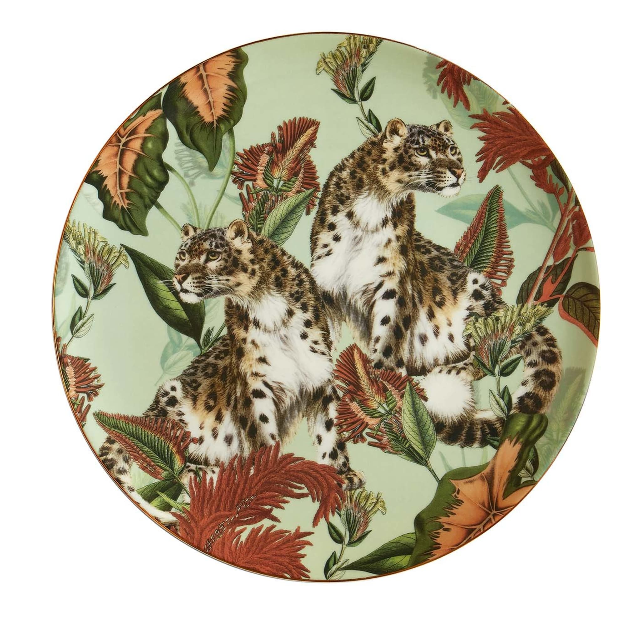 Animalia Porcelain Dinner Plate With Cheetahs And Red Flowers - Main view