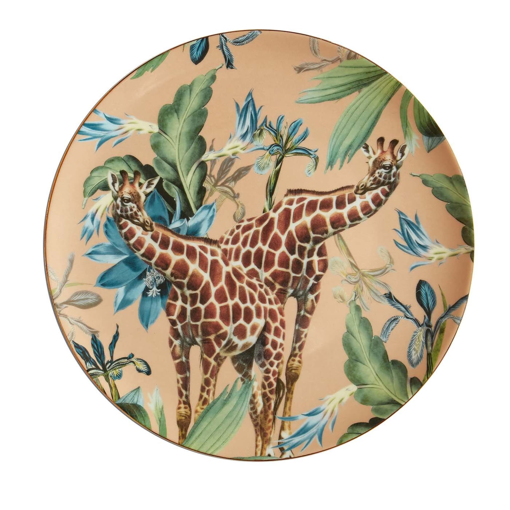 Animalia Piatto Piano In Porcellana Con Giraffe E Fiori Blu - Vista principale