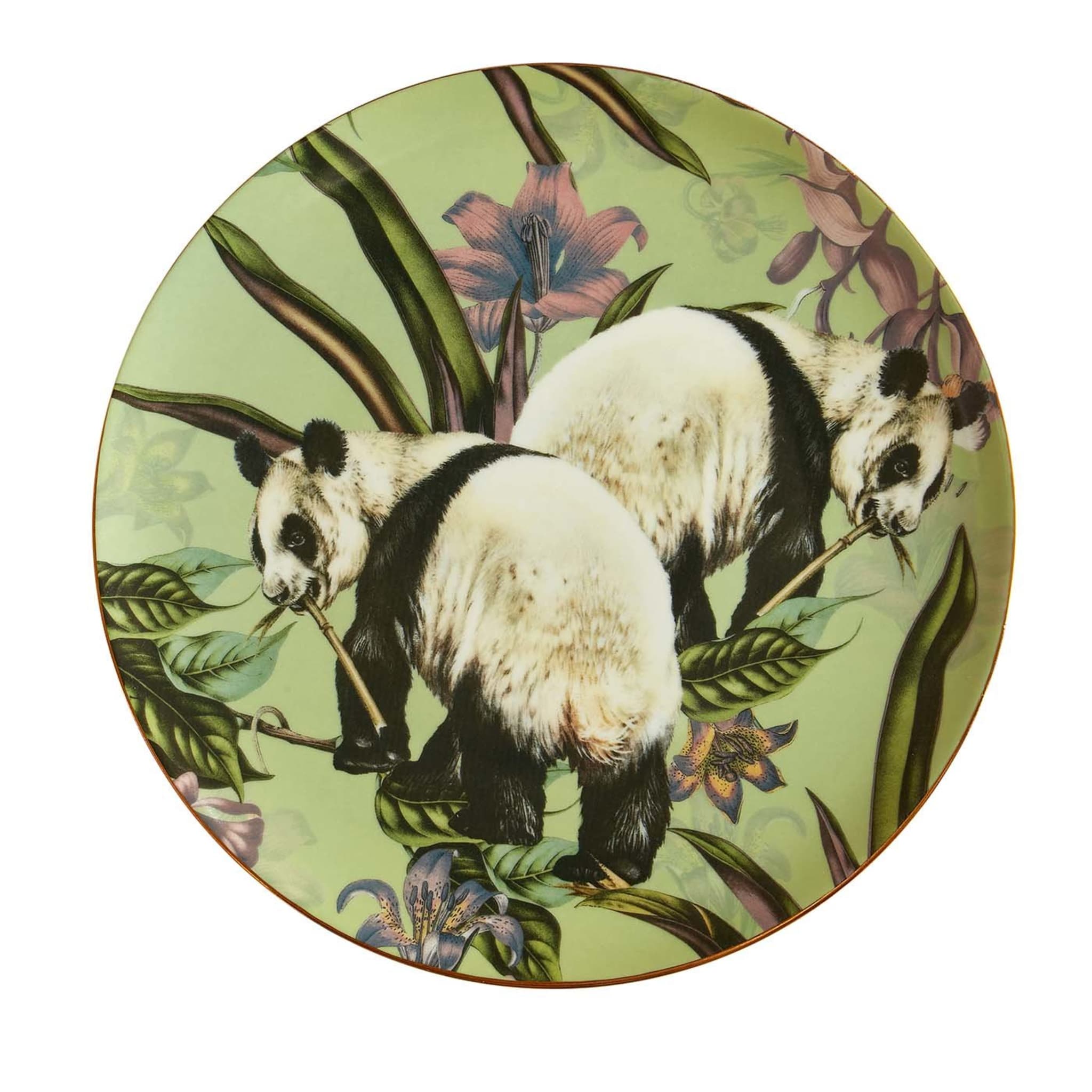 Animalia Piatto Piano In Porcellana Con Panda E Fiori Viola - Vista principale