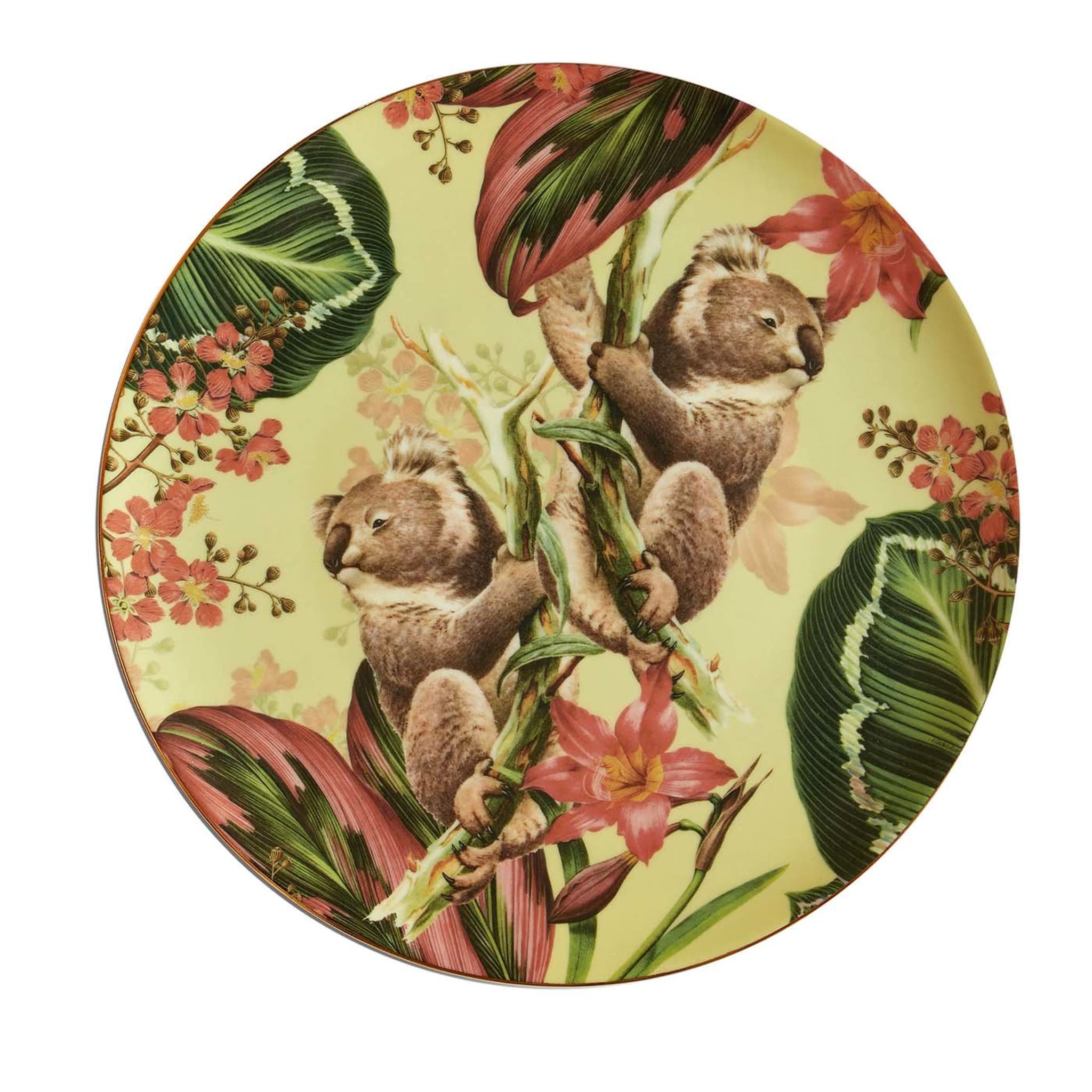 Animalia Piatto Piano In Porcellana Con Koala E Fiori Rosa - Vista principale