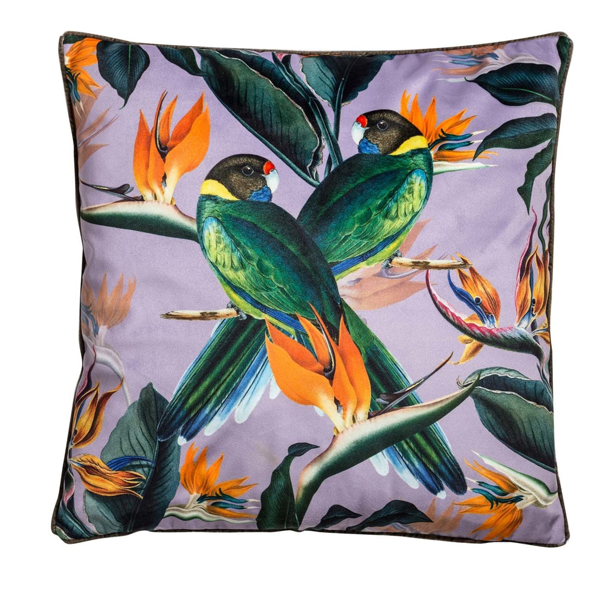 Animalia Velvet Cushion With Parrots And Strelitzias - Main view