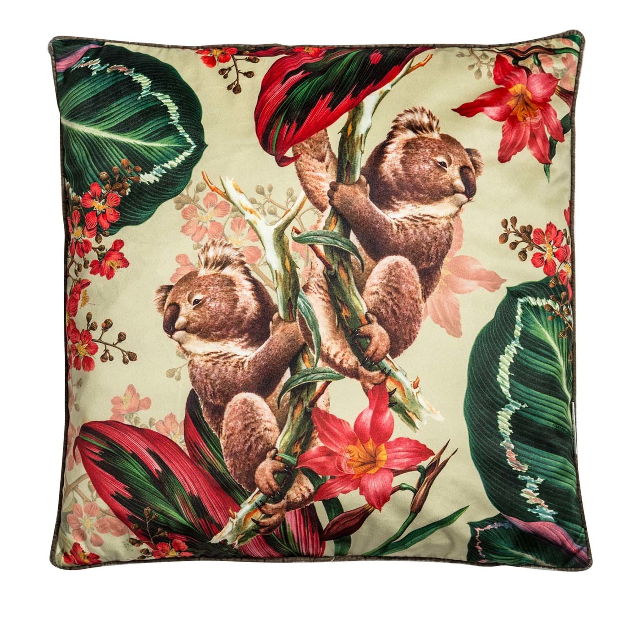 Animalia Velvet Cushion With Koalas And Pink Flowers - Main view