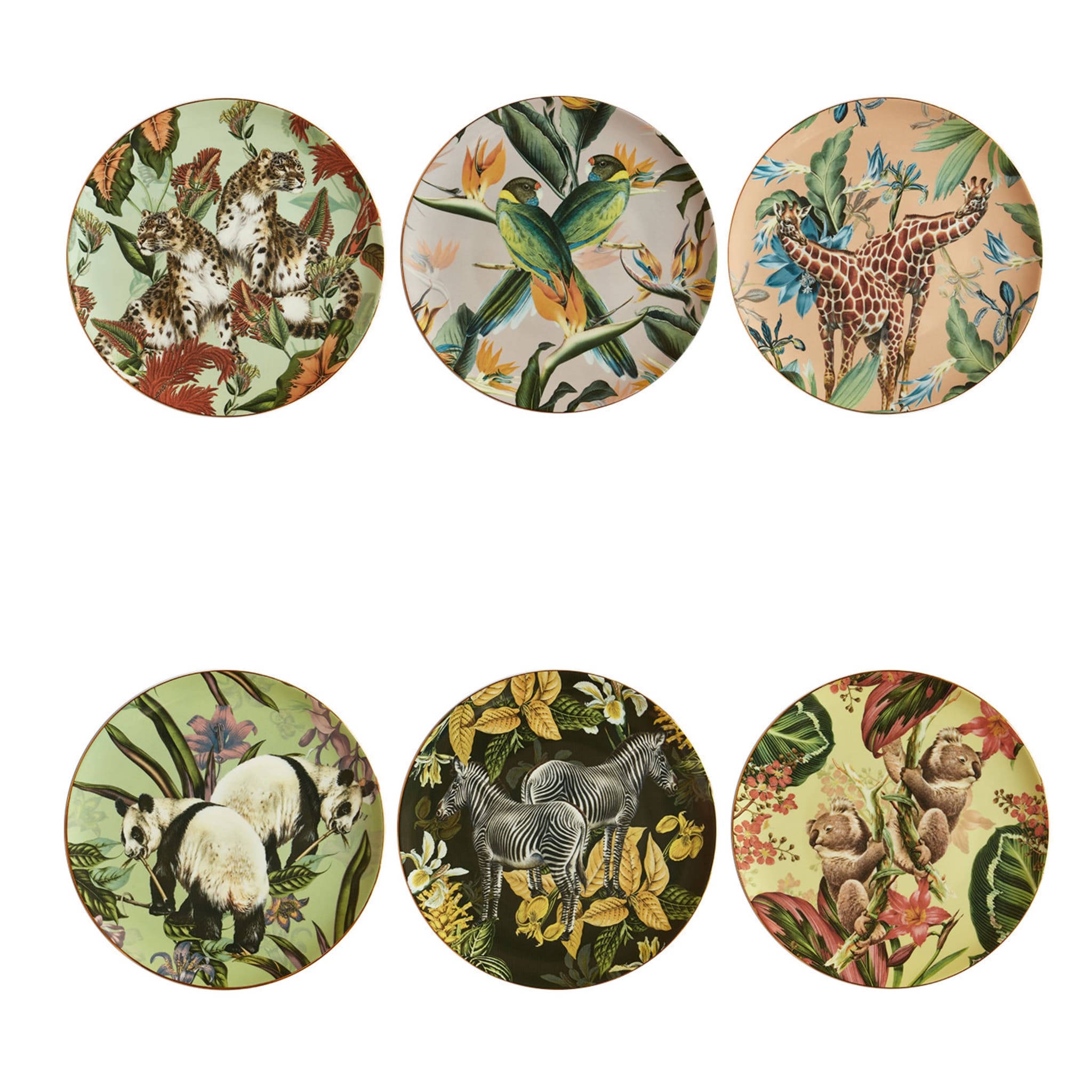 Animalia Set Of 6 Porcelain Dinner Plates With Exotic Animals - Main view