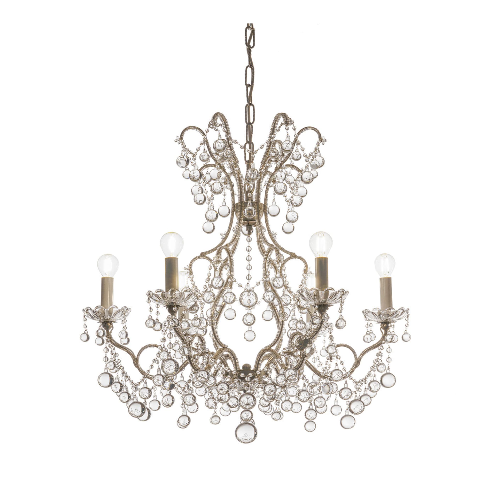 Wrought Iron Chandelier with Crystal Spheres - Main view