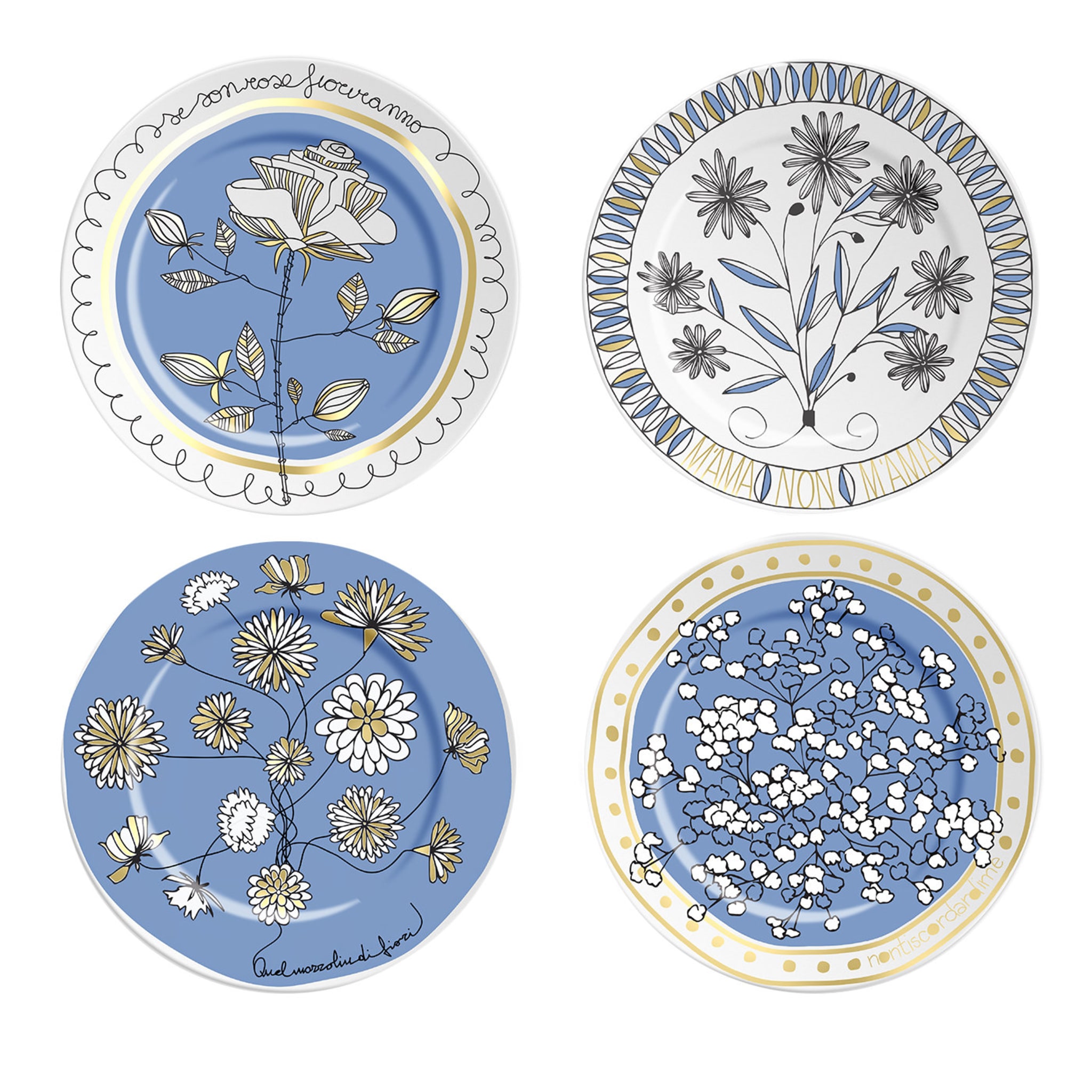 Set of 4 Bouquet Plates Light Blue  - Main view