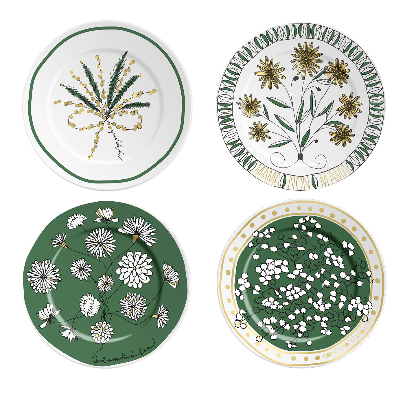 Set of 4 Bouquet Plates Green  - Ilaria I