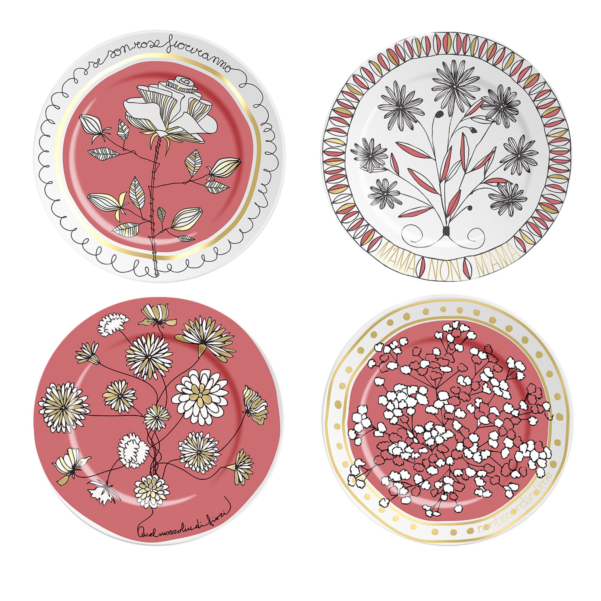 Set of 4 Bouquet Plates Pink - Main view