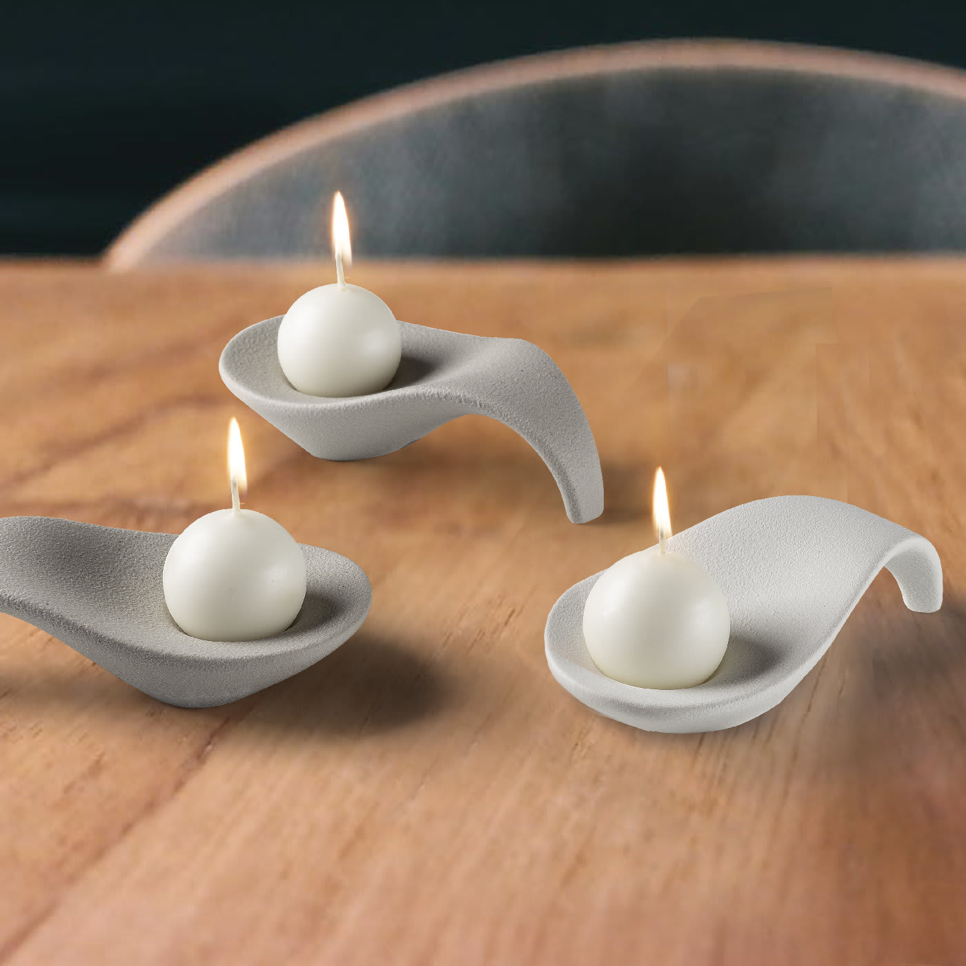 Set of 4 Gray Oval Candle Holders - Lineasette
