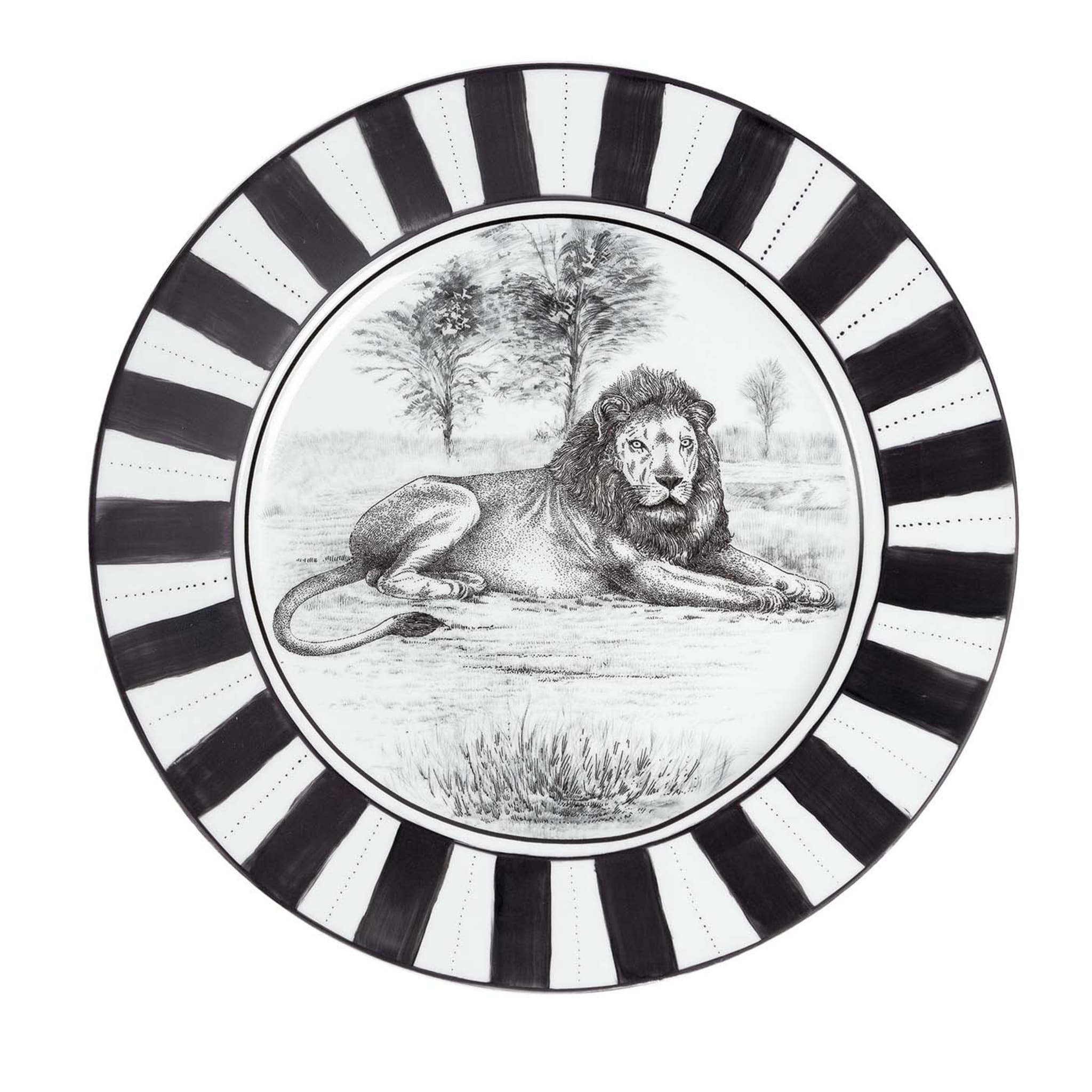 Set of 4 Africa Nera Lion Large Dinner Plates - Main view